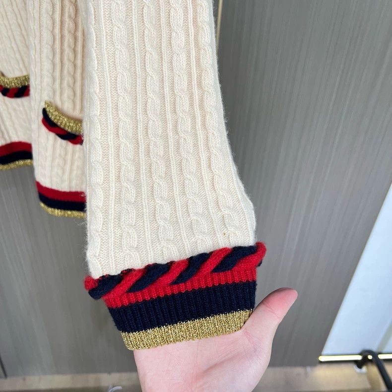 Gucci Gucci Gold thread hemp flower cashmere knitted cardigan 250 Size M / US 6-8 / IT 42-44 - 4 Thumbnail