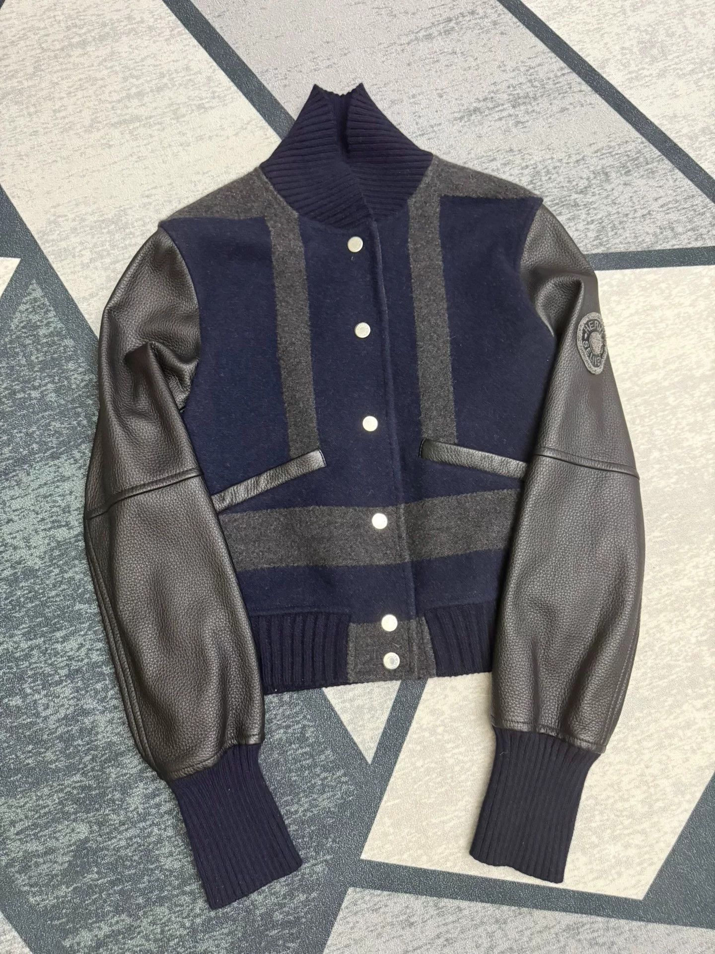 hermes cashmere leather baseball jacket
