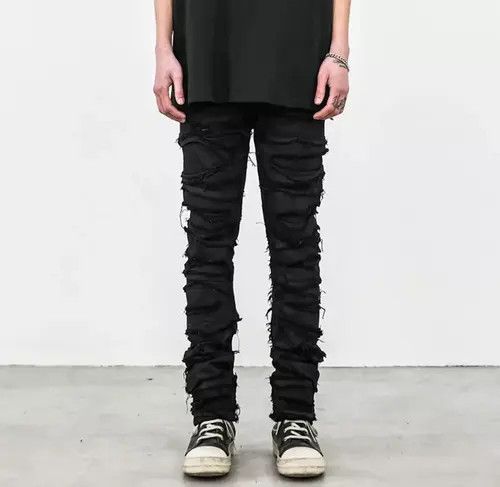 Jean Skinny Denim Jeans Heavy Destruction Ripped Size US 32 / EU 48 - 4 Thumbnail