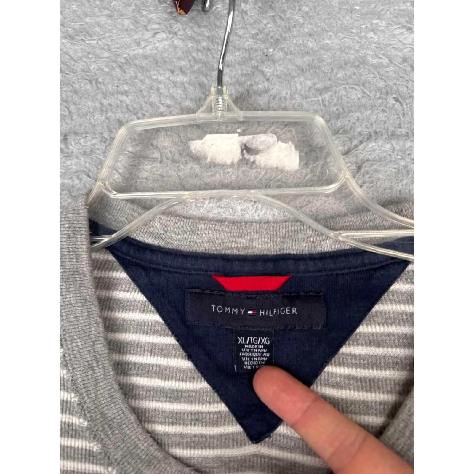 Tommy Hilfiger Tommy Hilfiger Shirt Adult XL Gray Stripe Long Sleeve Crew Neck Knit Logo T-Shirt Holidays & Outdoors Mens, Unisex, Regular Fit Size US XL / EU 56 / 4 - 7 Thumbnail