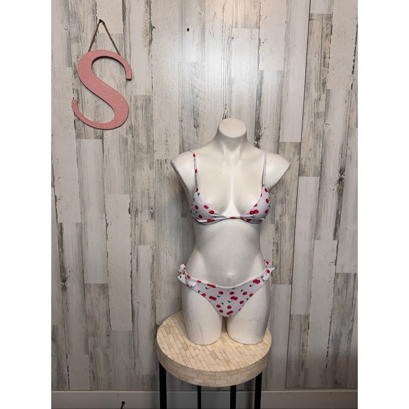 Other Cherry Print Bikini Set Women’s Two Piece Ruffle Bottoms Adj Size ONE SIZE - 1 Thumbnail