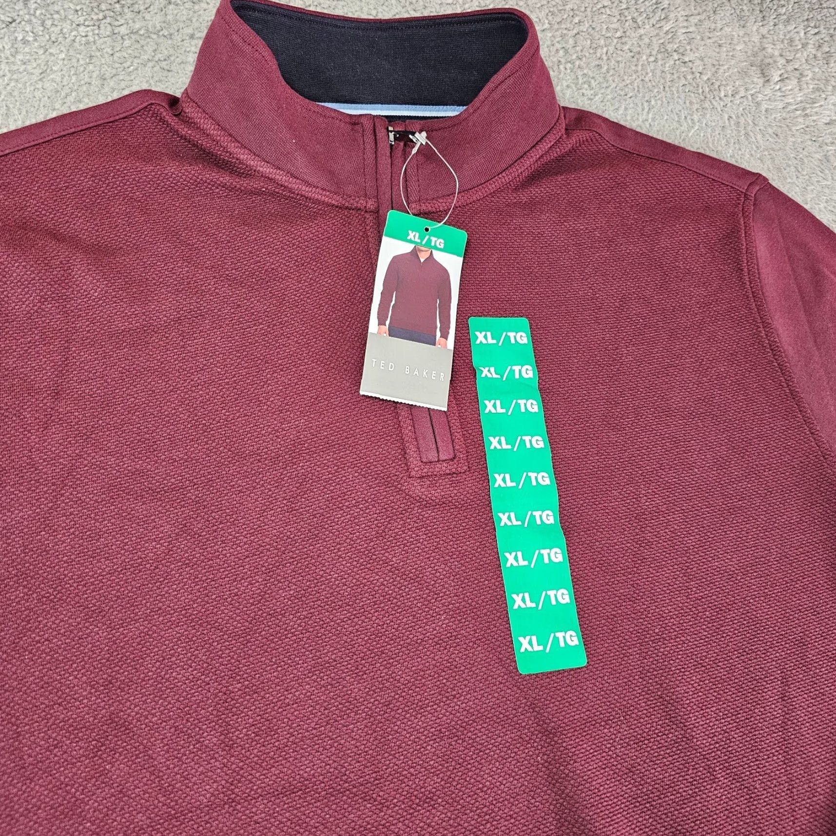 Ted Baker Ted Baker Men’s XL Pull Over Cotton Blend 1/4 Zip Mock Neck Sweater Knit Solid Red Size US XL / EU 56 / 4 - 2 Thumbnail