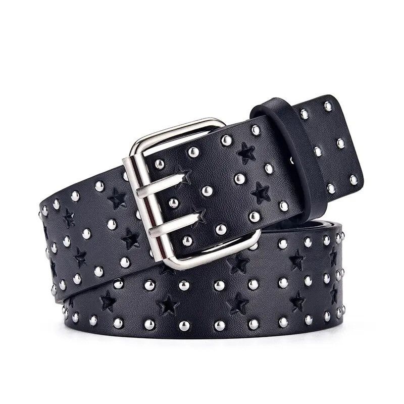 Leather × Vintage Star Hollow Double Row Belt Size ONE SIZE - 1 Thumbnail