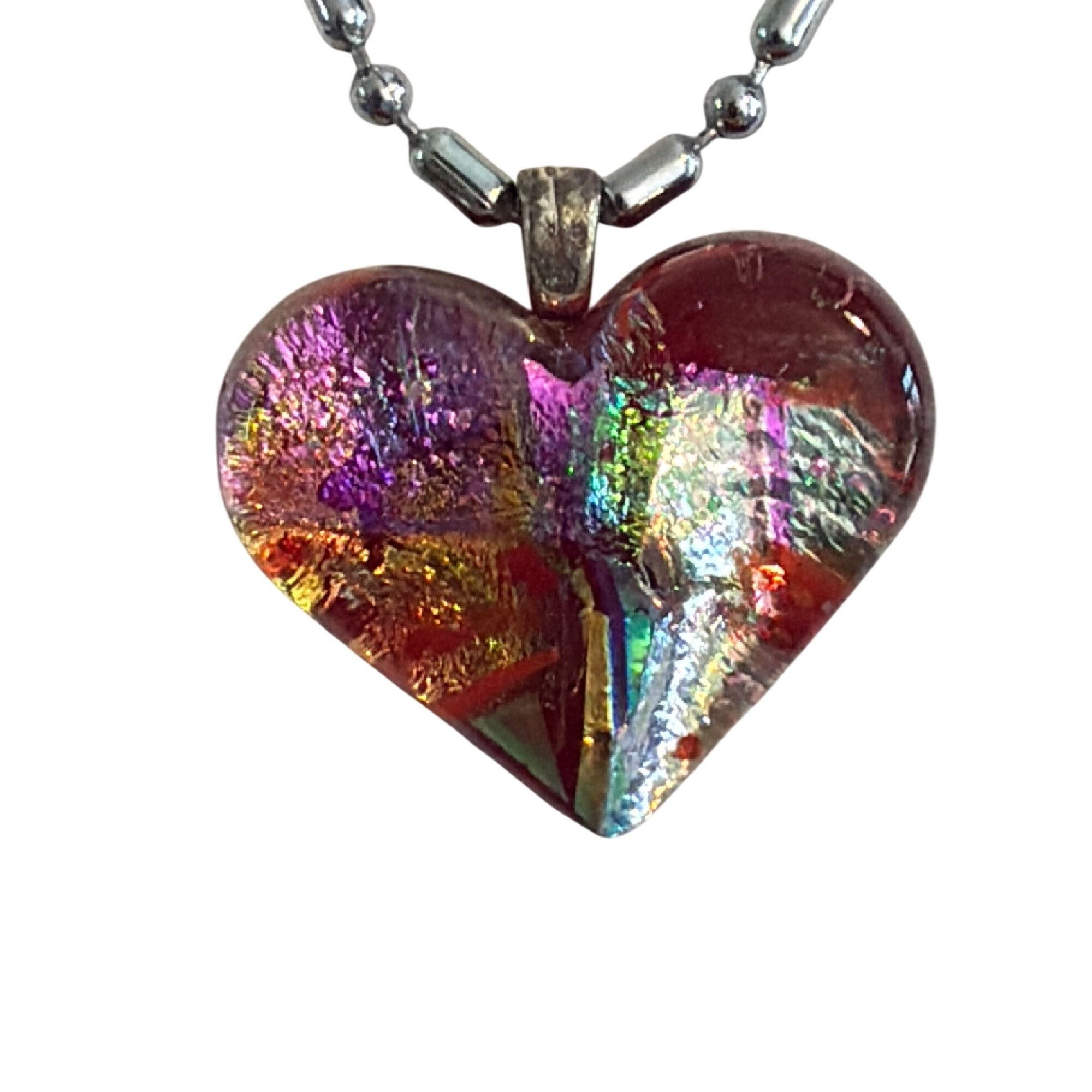 Other Vtg Dichroic Glass Heart Pendant Necklace Silver Tone Ball B Size ONE SIZE - 2 Thumbnail