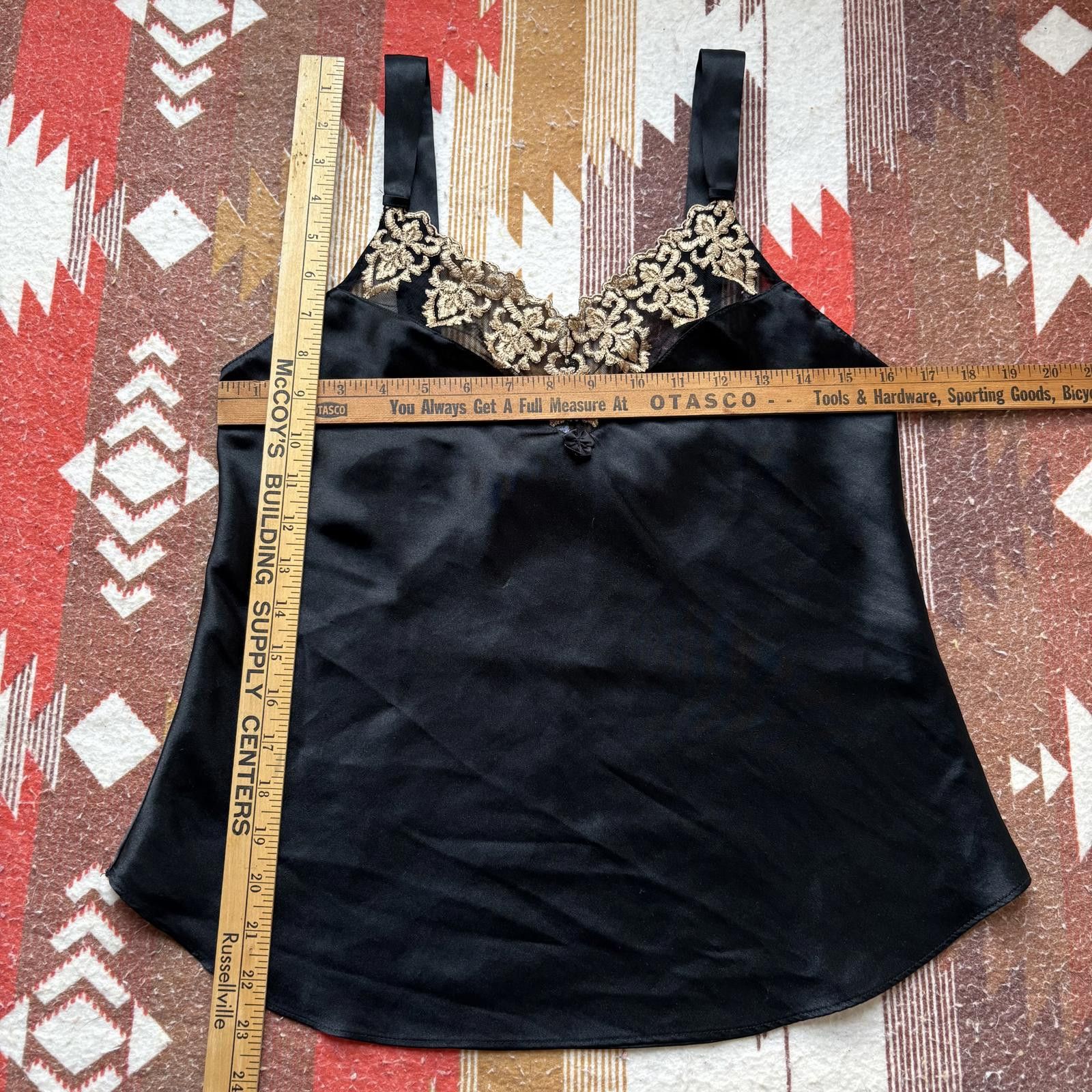 Vintage Vintage Y2K Black Gold Embroidered Silk Cami Camisole Top Size M / US 6-8 / IT 42-44 - 2 Thumbnail