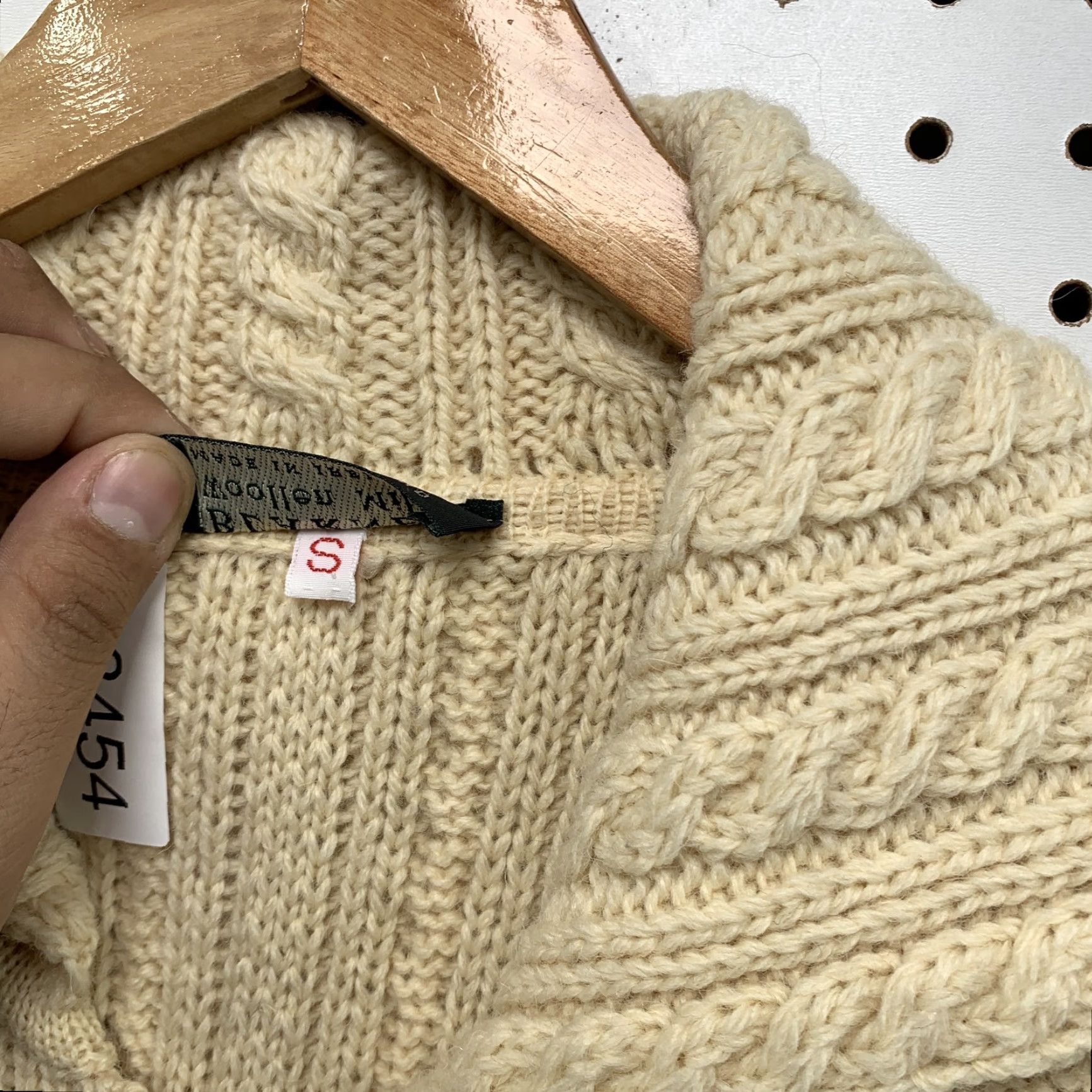 Vintage Blarney Woollen Mills Long Cardigan Sweater Womens Small Beige Wool Cable Knit Size S / US 4 / IT 40 - 5 Thumbnail