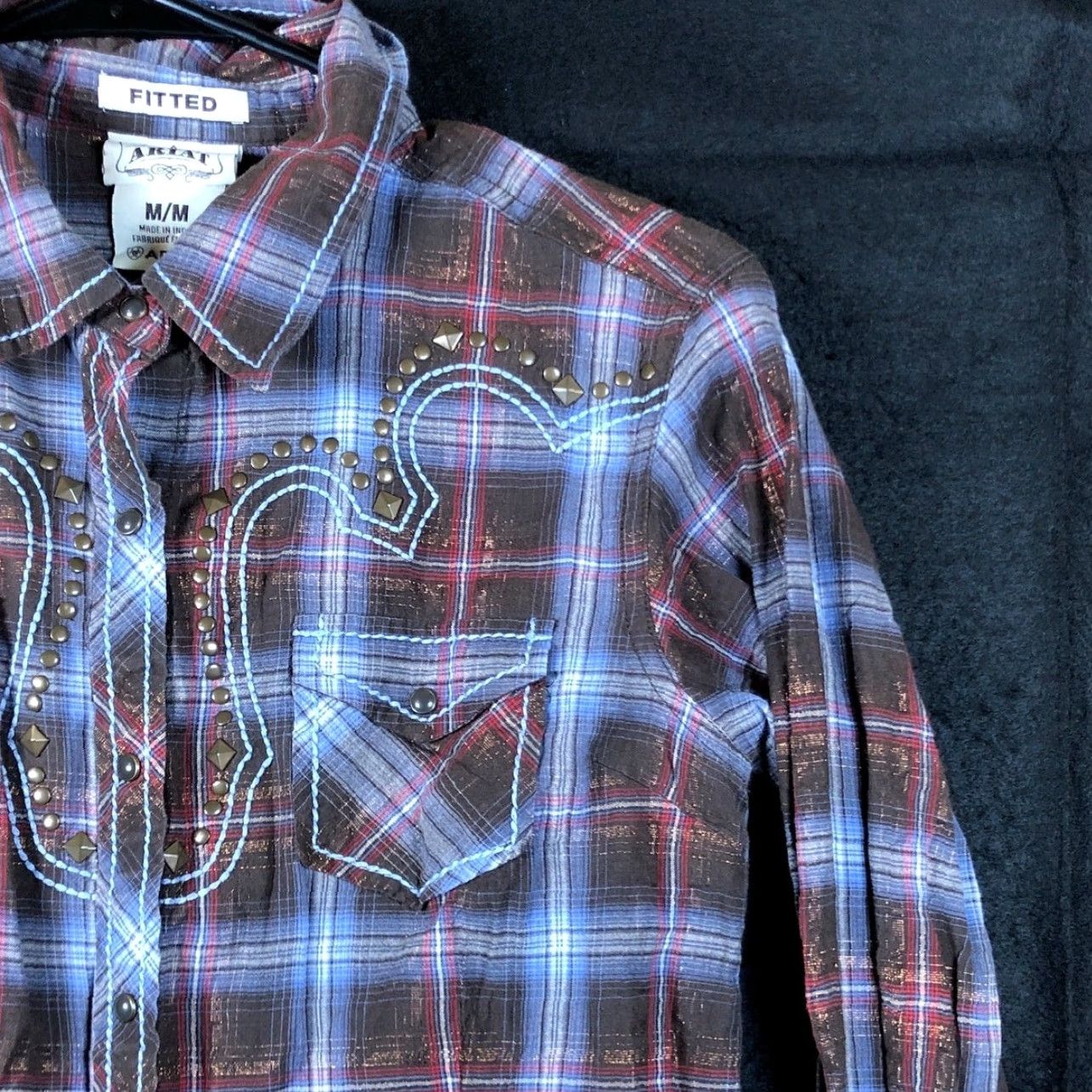 Ariat Ariat Womens Shirt Multicolored Plaid Fitted Snap Long Sleeve Metallic Blend M Size M / US 6-8 / IT 42-44 - 5 Thumbnail