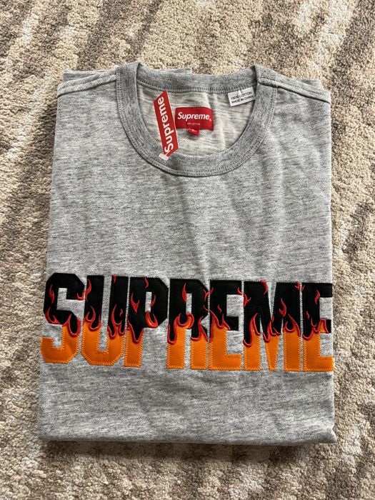 Supreme Supreme Flames S/S Top Heather Grey Large tee short sleev