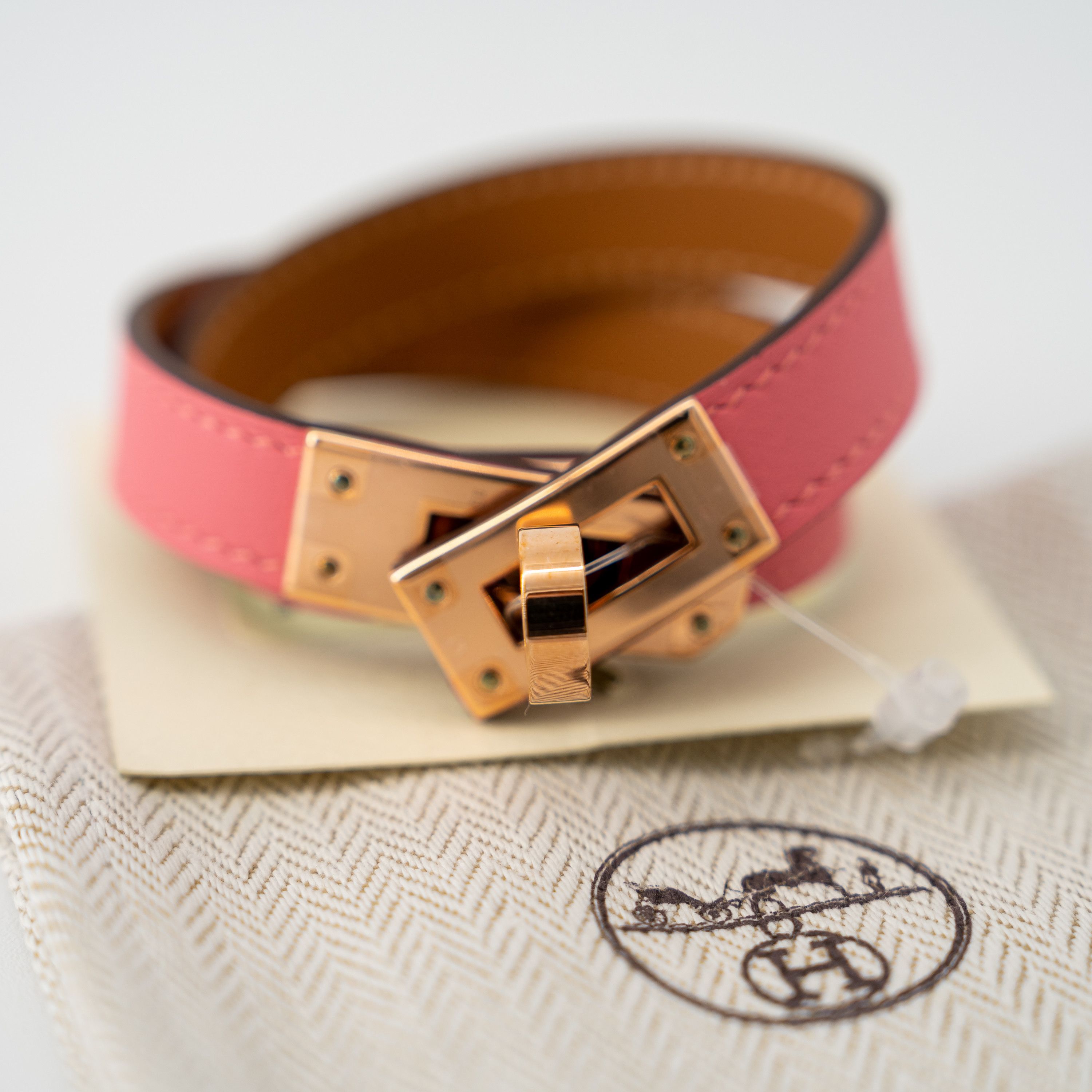 Hermes Hermes Kelly Double Tour H Leather Wrap Bracelet T2 Pink Size ONE SIZE - 3 Thumbnail