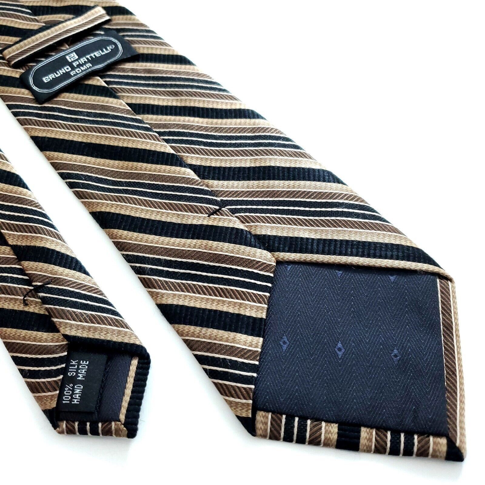 Other Bruno Piattelli Roma Brown Tan Woven Striped Silk Tie Size ONE SIZE - 5 Thumbnail