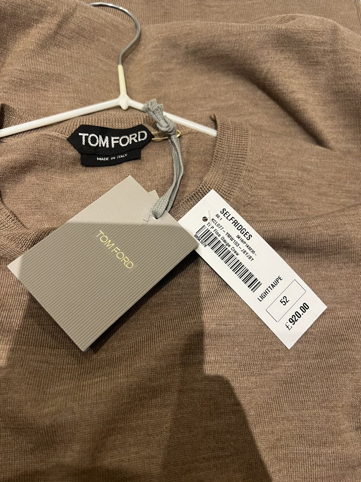 Tom Ford TOM FORD FINE GAUGE MERINO CREWNECK LIGHTTAUPE BROWN SIZE 52 Size US L / EU 52-54 / 3 - 10 Thumbnail