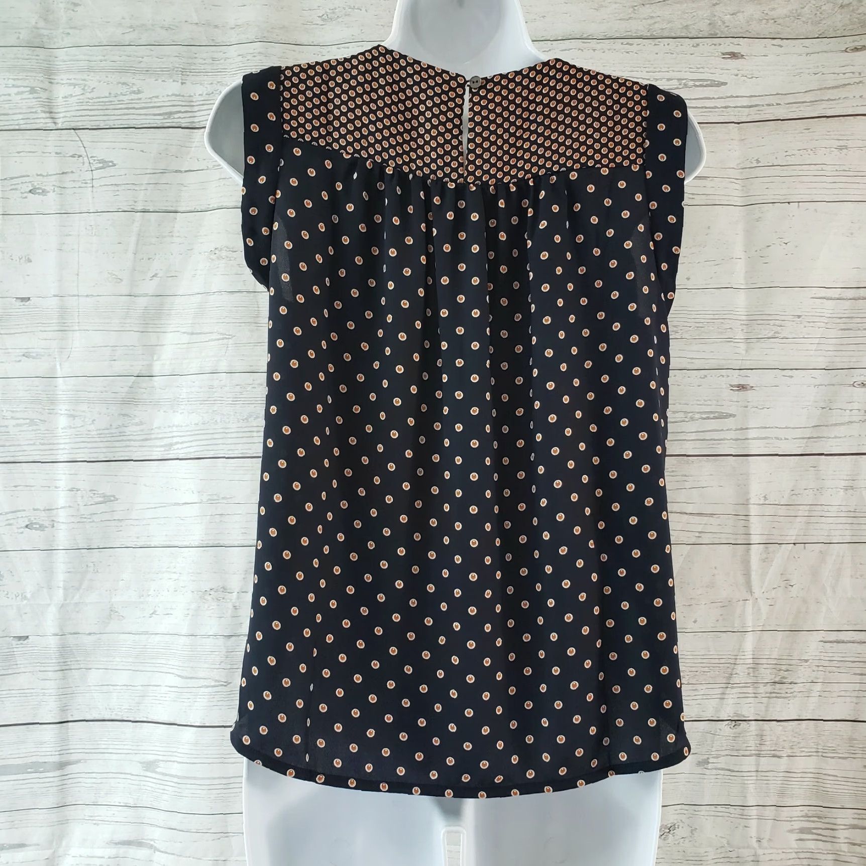 Ann Taylor Ann Taylor LOFT Womens Printed Top Sz XSP Blue Brown Sleeveless Blouse Shirt Adult Petite Size XS / US 0-2 / IT 36-38 - 4 Thumbnail