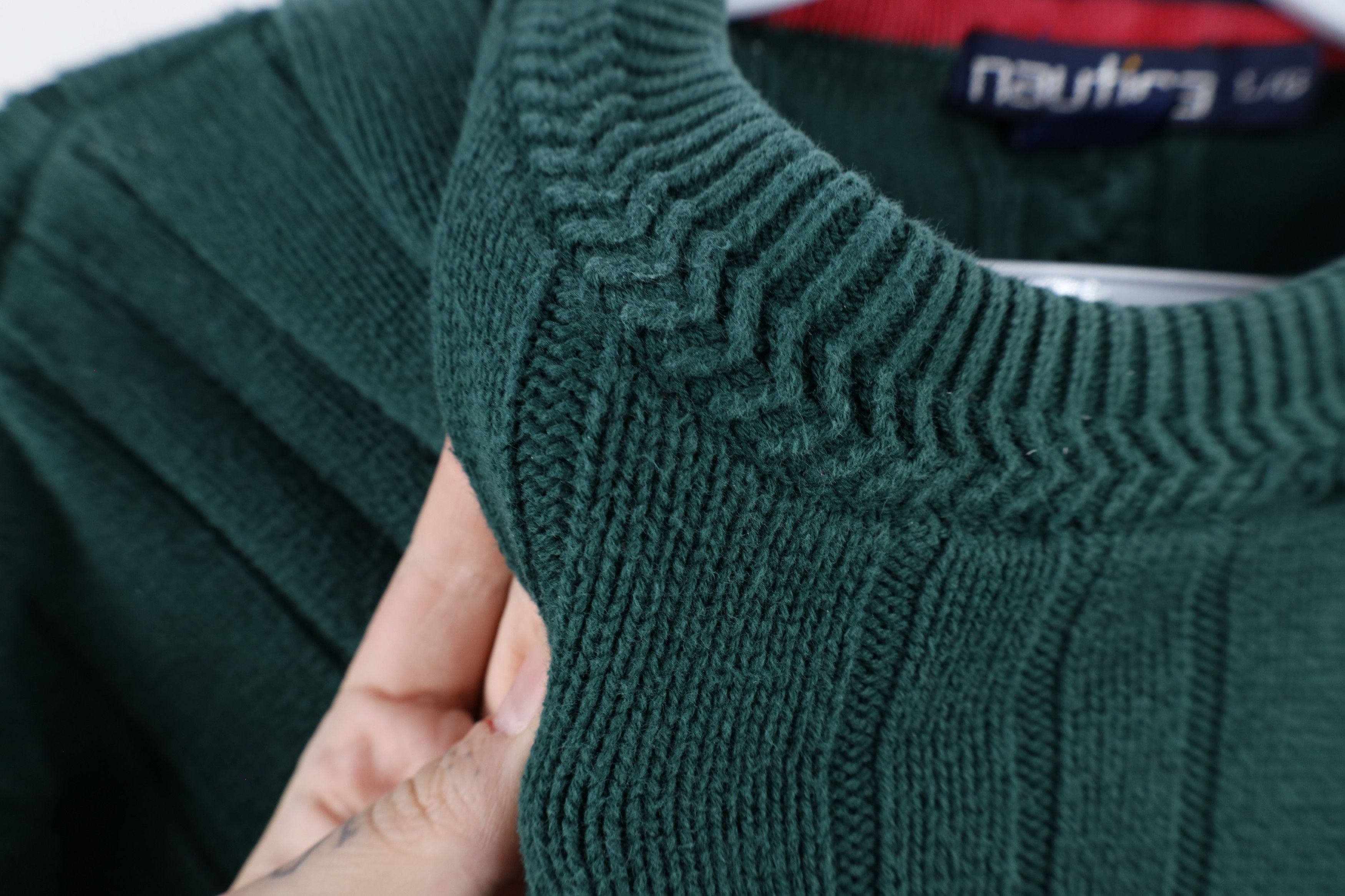 Nautica Vintage 90s Nautica Chunky Ribbed Cable Knit Sweater Green Size US L / EU 52-54 / 3 - 8 Thumbnail