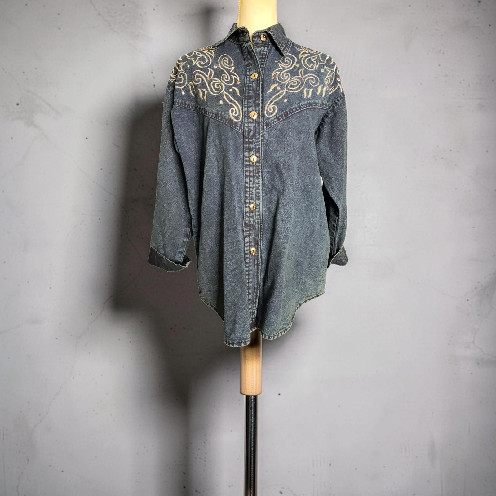 Other Medium Size Denim Blouse with Embroidered Decoration Size M / US 6-8 / IT 42-44 - 3 Thumbnail