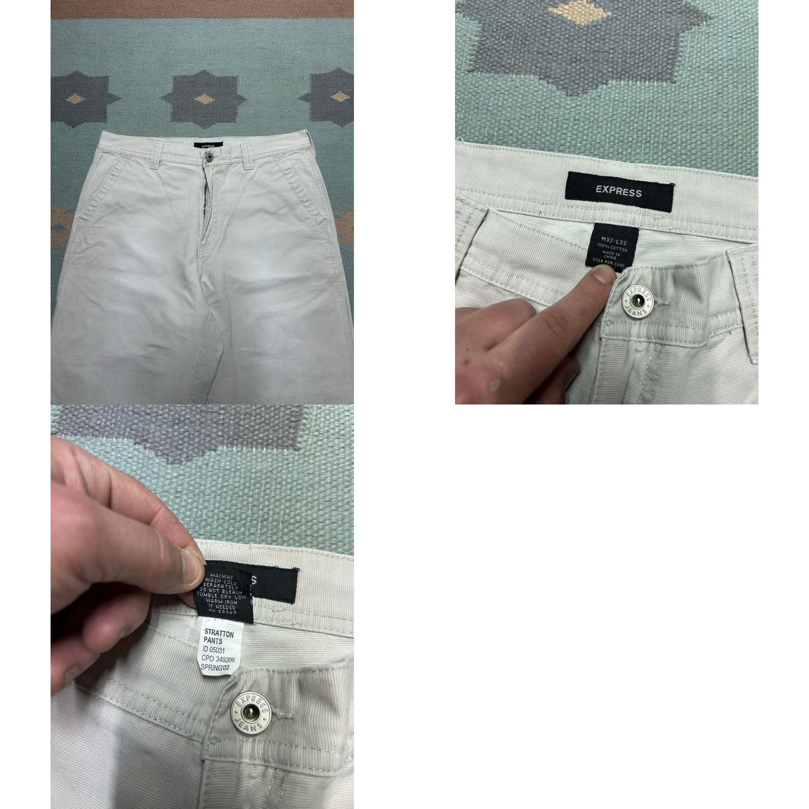 Express VINTAGE Express Carpenter Pants, White, 33x31, Baggy Workwear, Stratton, Skater, 90s Y2K, Mens, Pants Size US 33 - 8 Thumbnail