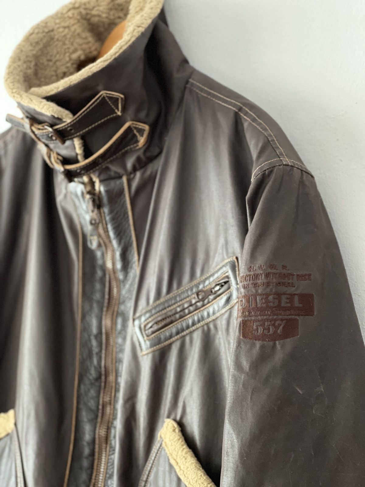 Diesel × Japanese Brand × Vintage Diesel DMB 1955 Vintage Waxed Cotton & Shearling Jacket Size US XL / EU 56 / 4 - 3 Thumbnail
