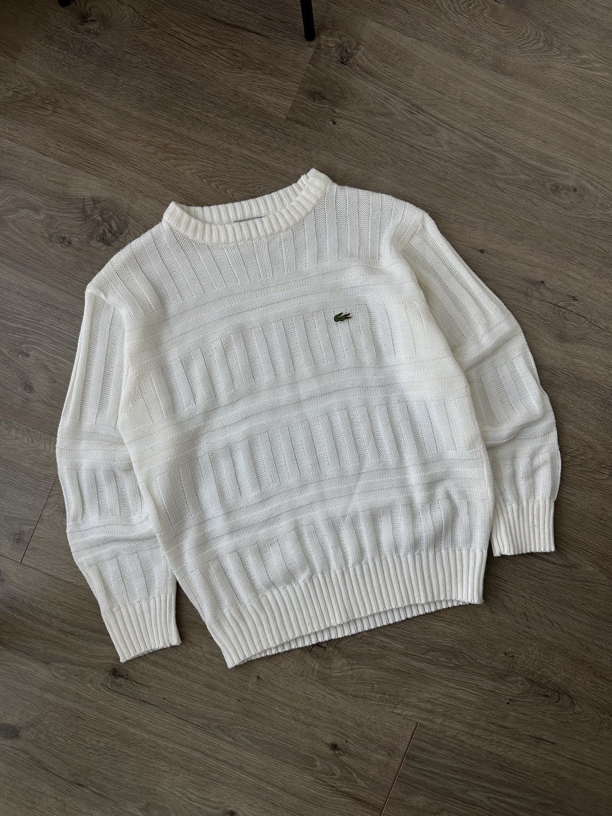 Lacoste Vintage Lacoste White Ribbed Knit Sweater Size US M / EU 48-50 / 2 - 5 Thumbnail