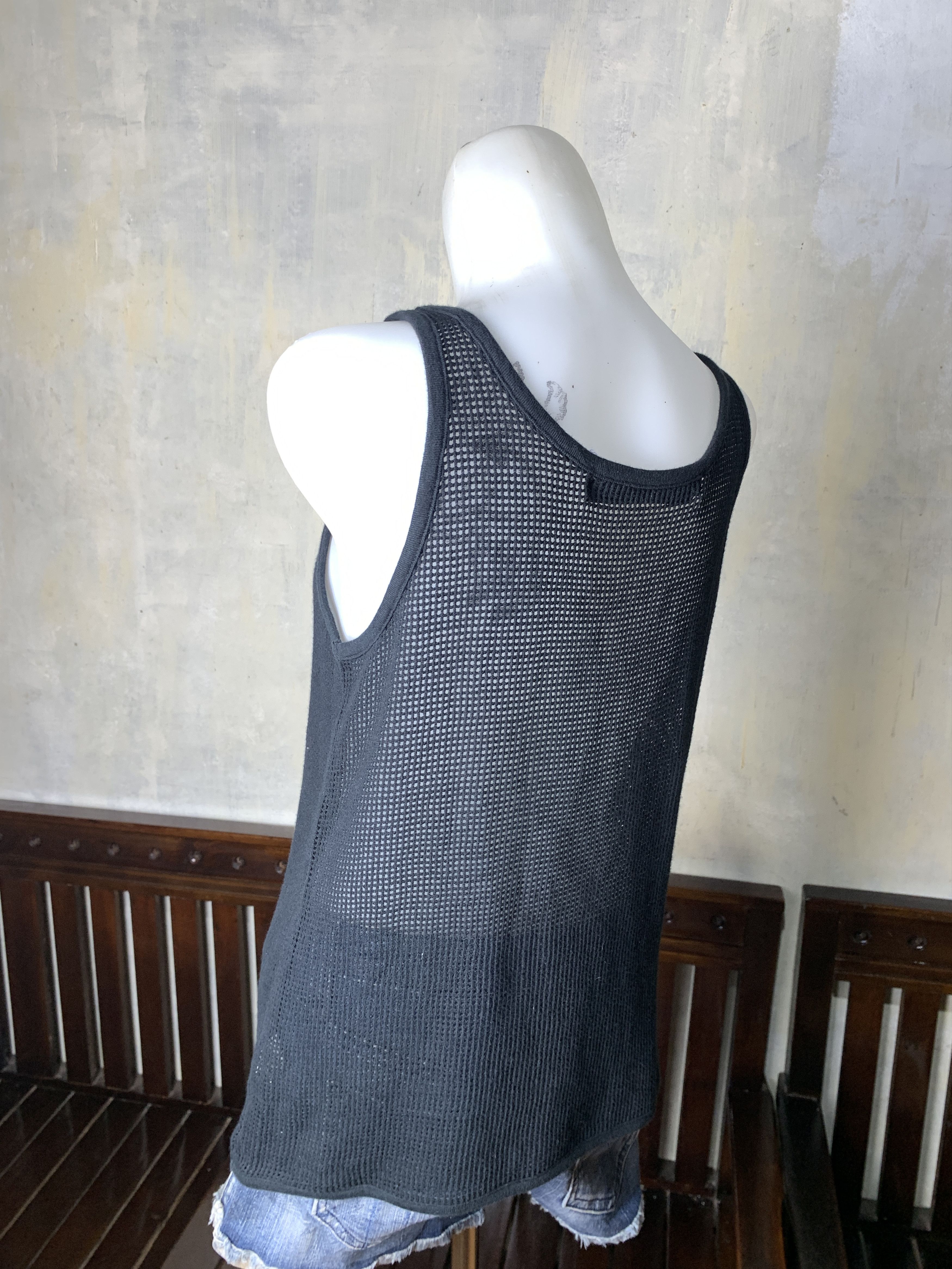 Japanese Brand AS KNOW AS Black Mesh Wire Tanktop (M) Size M / US 6-8 / IT 42-44 - 3 Thumbnail