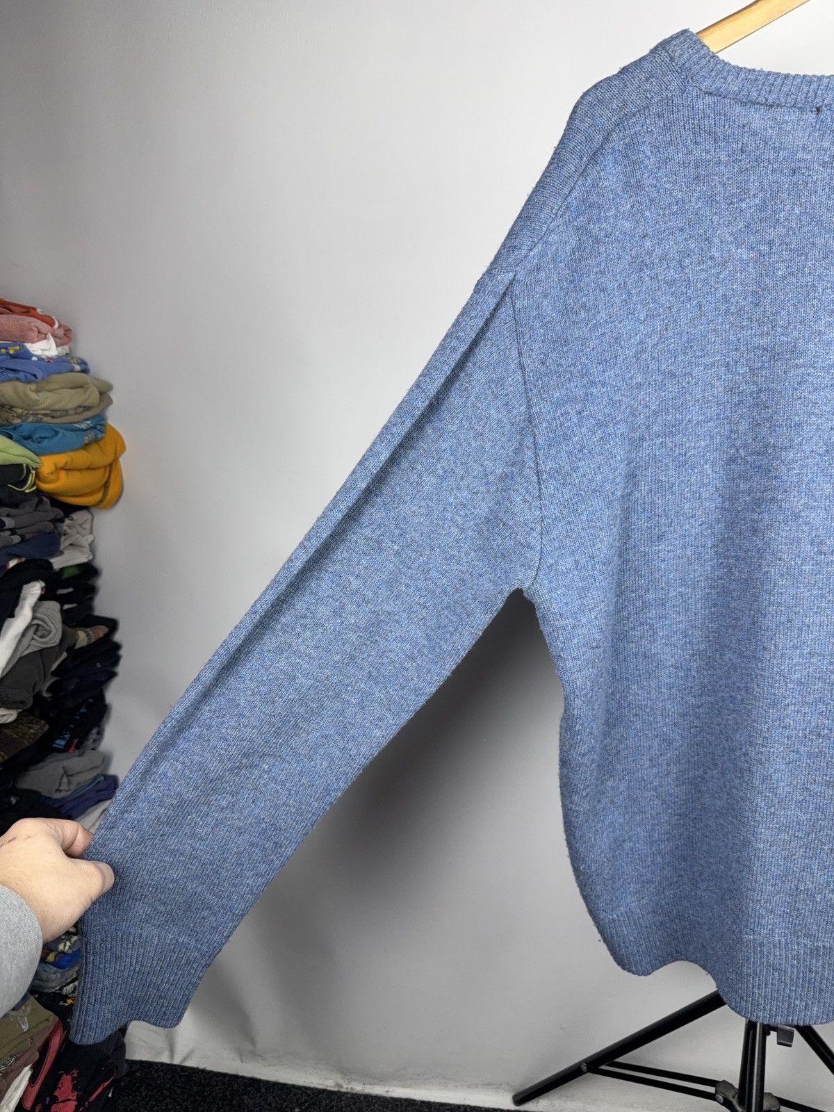 Burberry Retro 90s Thomas Burberry Blue V-Neck Wool Sweater Vintage Size US XL / EU 56 / 4 - 14 Thumbnail