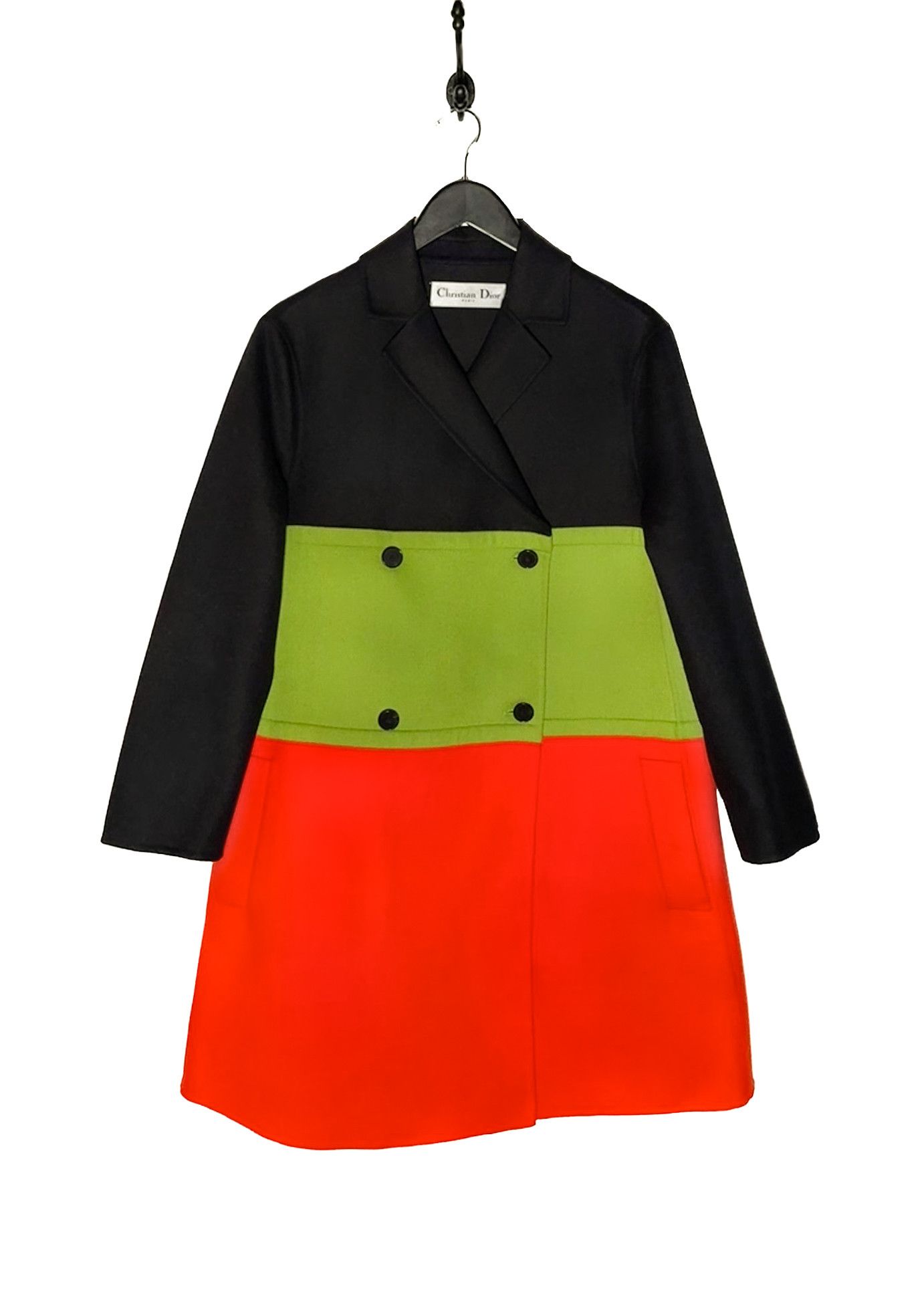 Christian Dior SS22 Runway Blk Orange Green Colourblock Coat