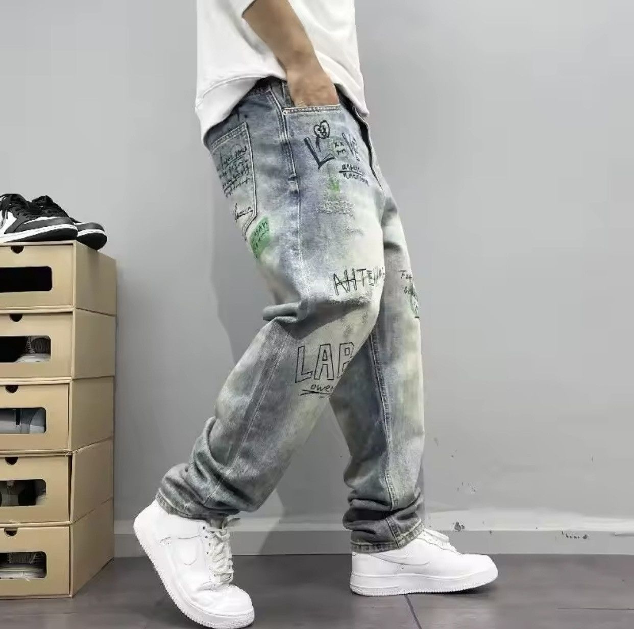 Denime × Japanese Brand American Retro Street Style Printed Straight Leg Jeans Size US 30 / EU 46 - 3 Thumbnail