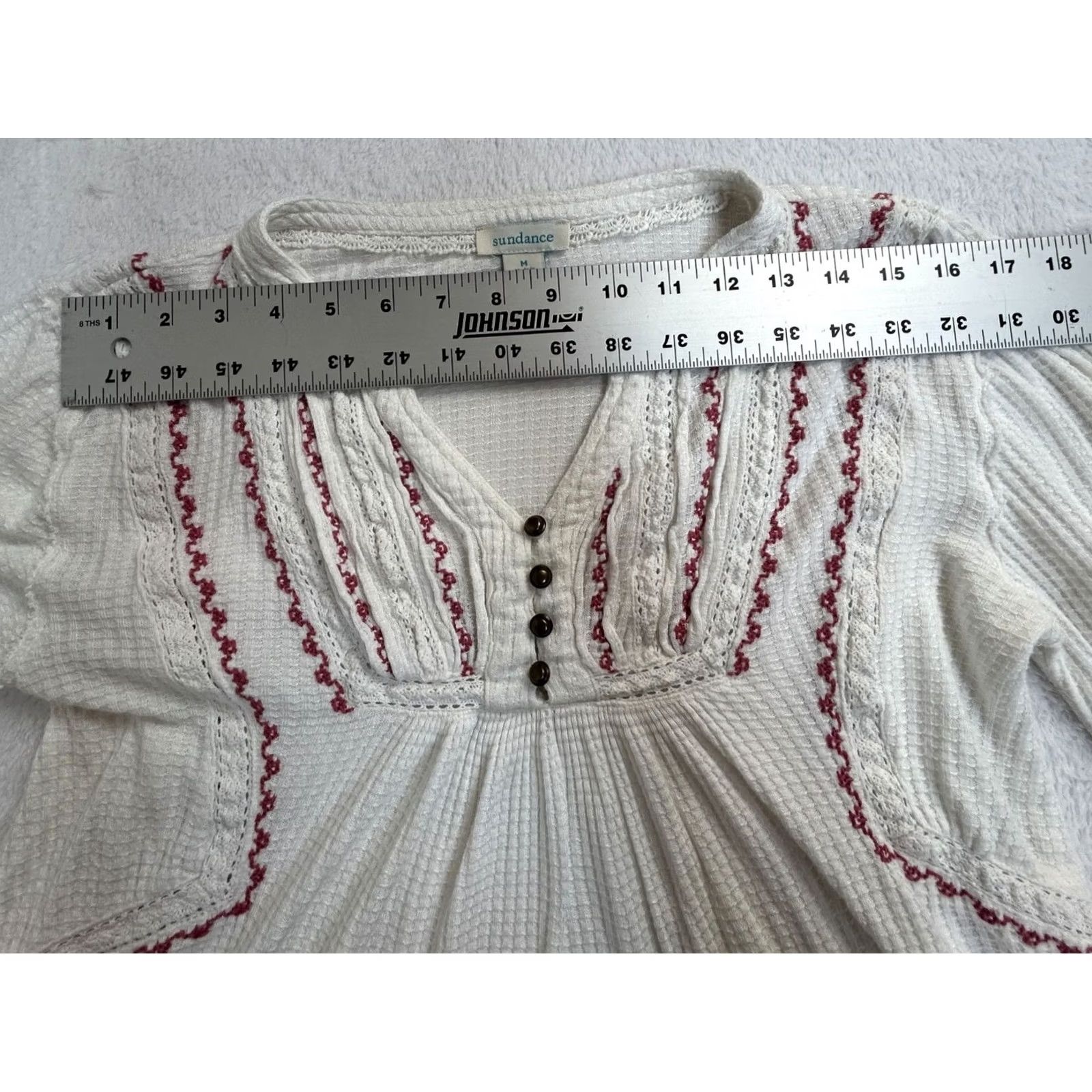 Vintage Sundance Womens White Embroidered Peasant Blouse Top Medium Boho Size M / US 6-8 / IT 42-44 - 5 Thumbnail