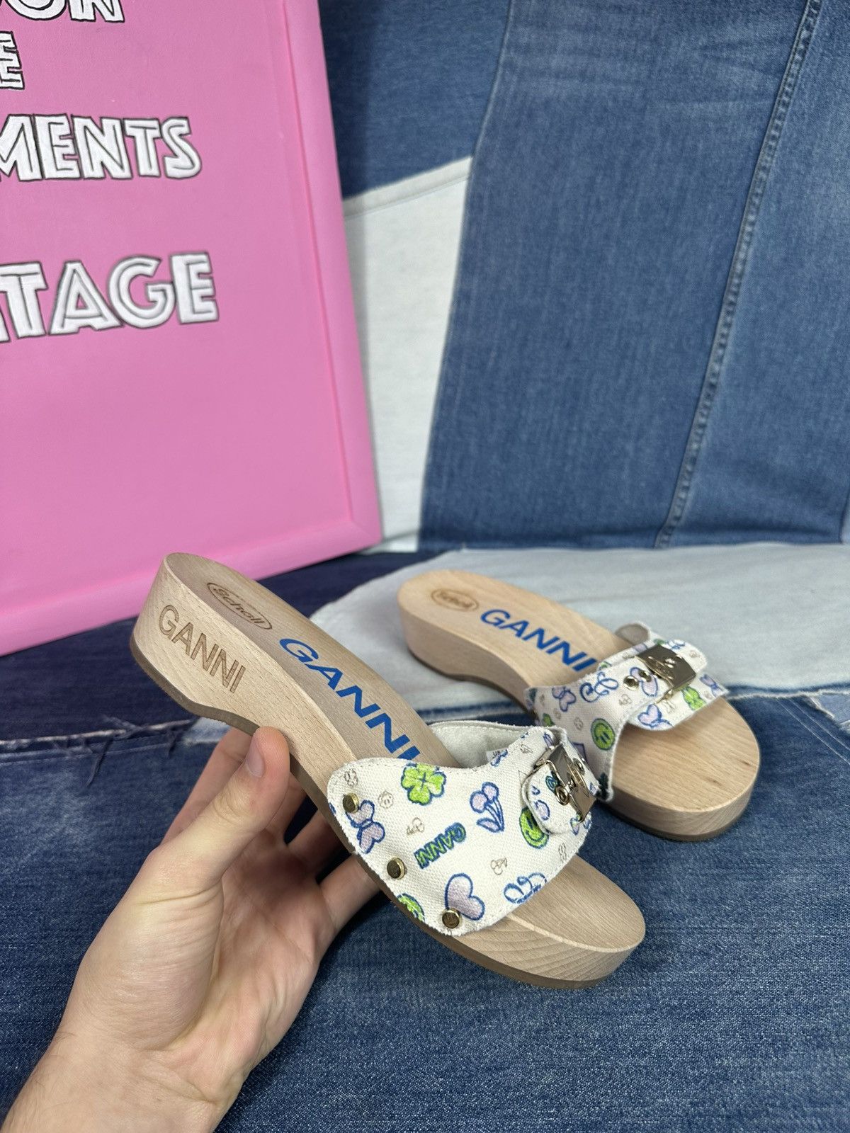 Ganni Ganni x DR. Scholl's Clog Slides Wooden Platform Sandals Size US 5 / IT 35 - 8 Thumbnail