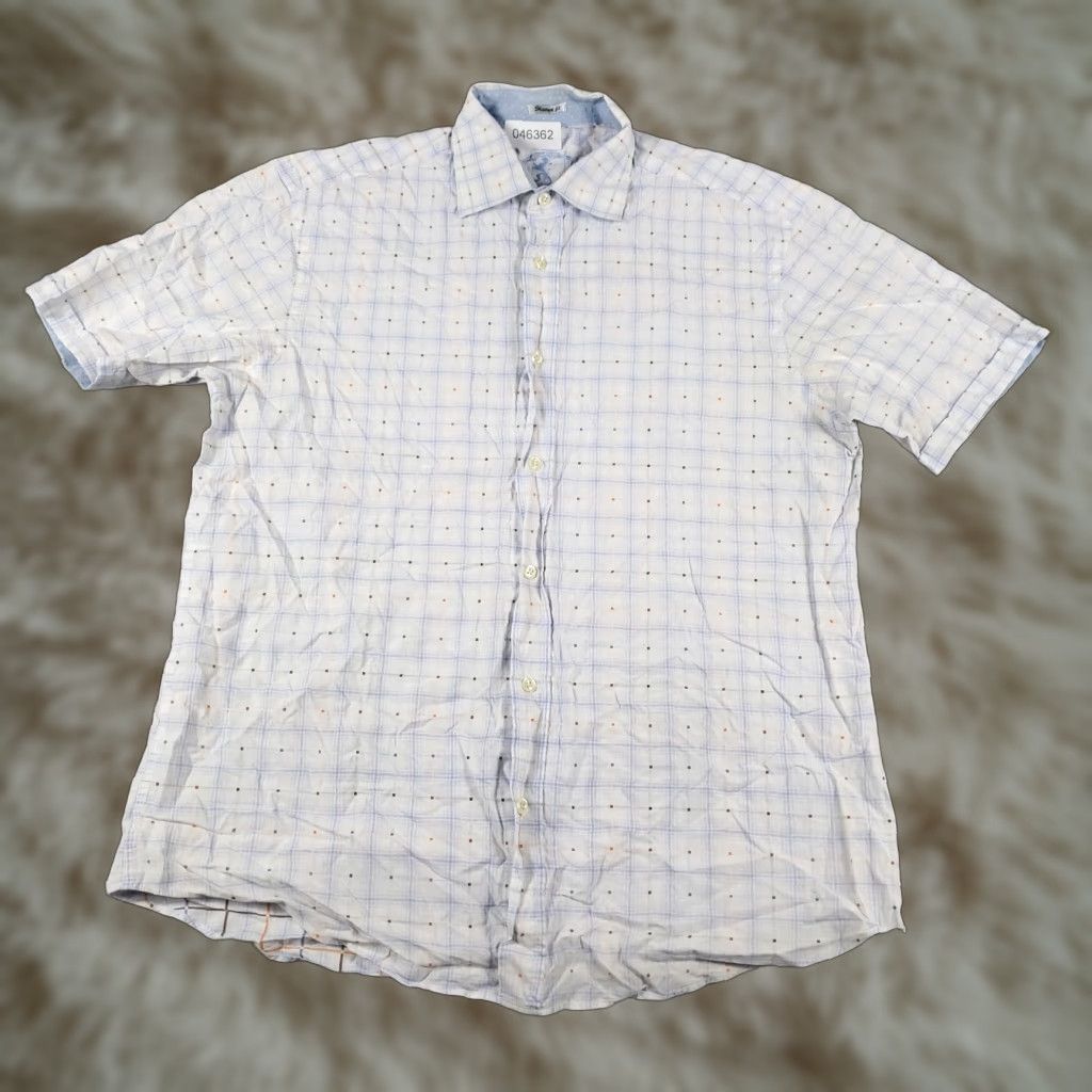 BUGATCHI Bugatchi Uomo Shirt Mens Large Blue Plaid Button Up Short Sleeve Regular Fit Size US L / EU 52-54 / 3 - 1 Thumbnail