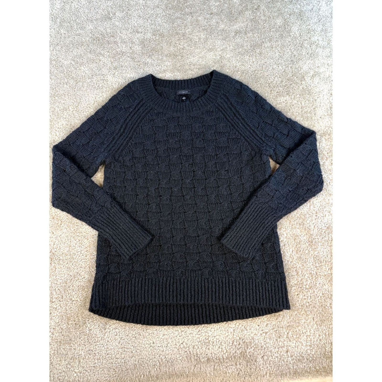 Ann Taylor Ann Taylor Womens Wool Blend Cable Knit Sweater Black Size Medium Boho F414 - Premium Size M / US 6-8 / IT 42-44 - 2 Thumbnail