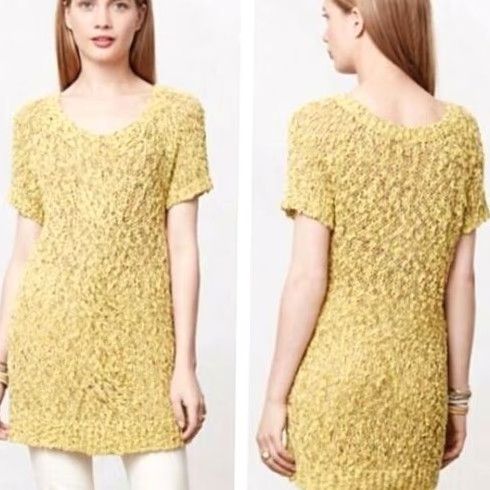 Anthropologie VINTAGE? Moth Sweater Dress XS Yellow Short Sleeve Tunic Chunky Knit Anthropologie NEW Size XS / US 0-2 / IT 36-38 - 8 Thumbnail