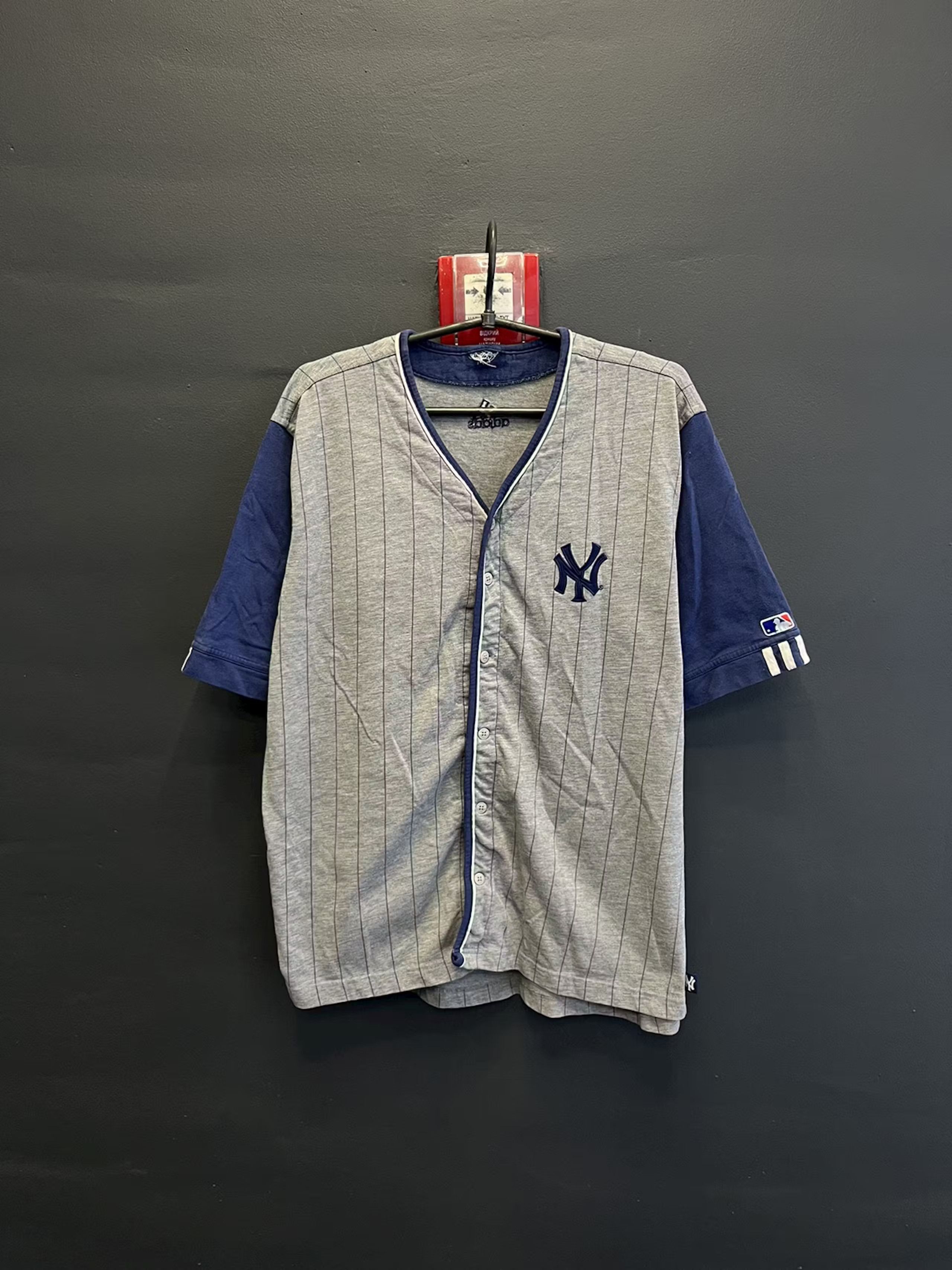 Pre-owned Adidas X Vintage Y2k Adidas New York Yankees Baseball Jersey T Shirt In Grey