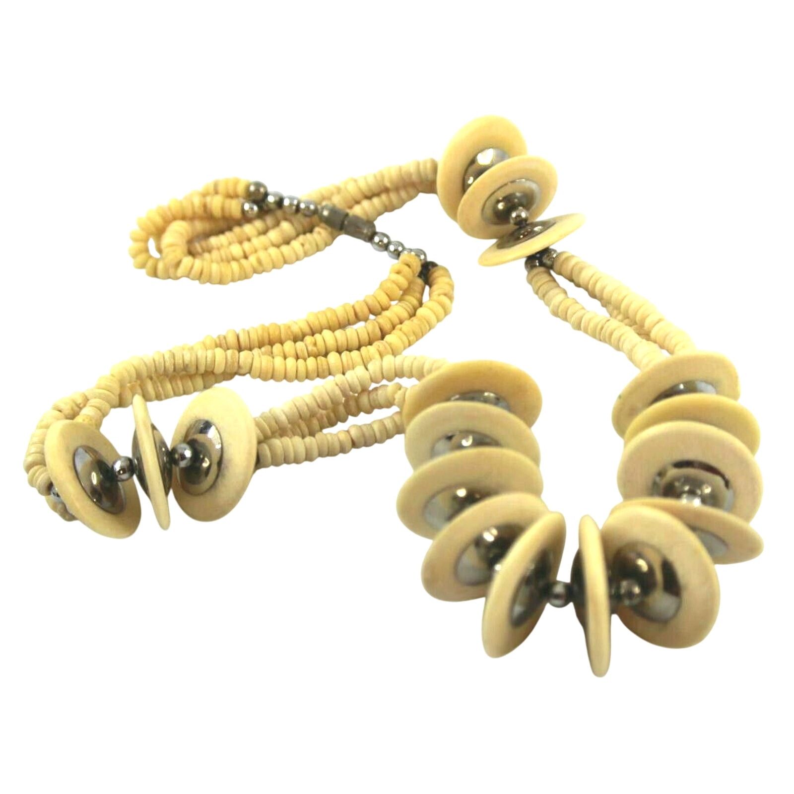 Other Chunky Beige Small and Disc Shaped Bone Bead Necklace Size ONE SIZE - 1 Thumbnail