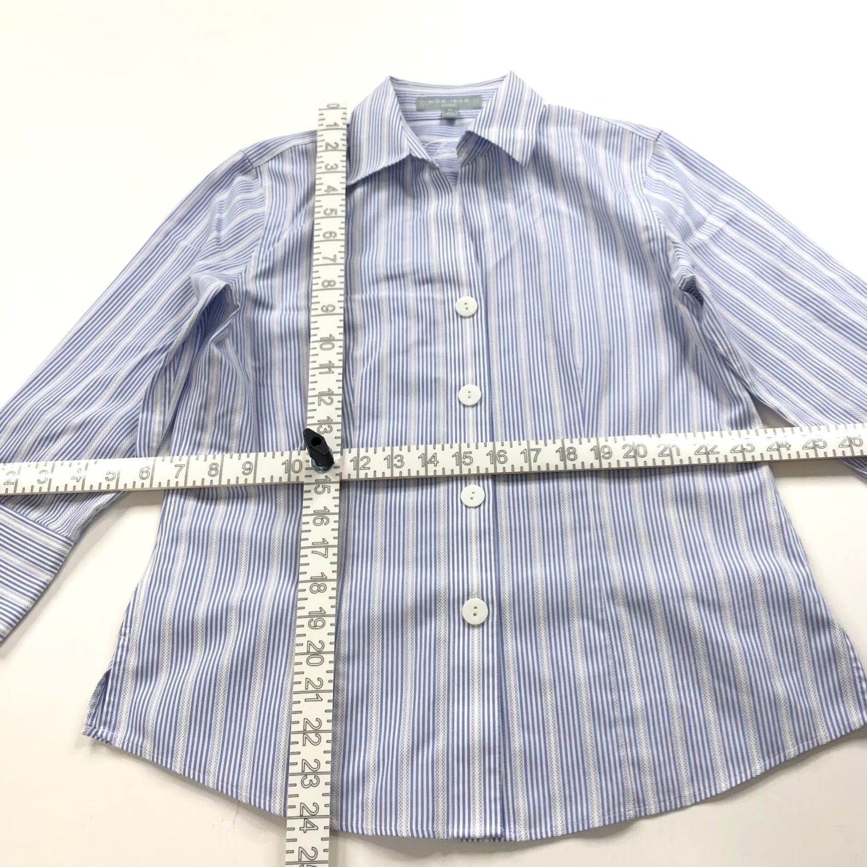Vintage Foxcroft Non Iron Fitted 4 Button Long Sleeve Striped Dress Shirt Blue Size S / US 4 / IT 40 - 5 Thumbnail