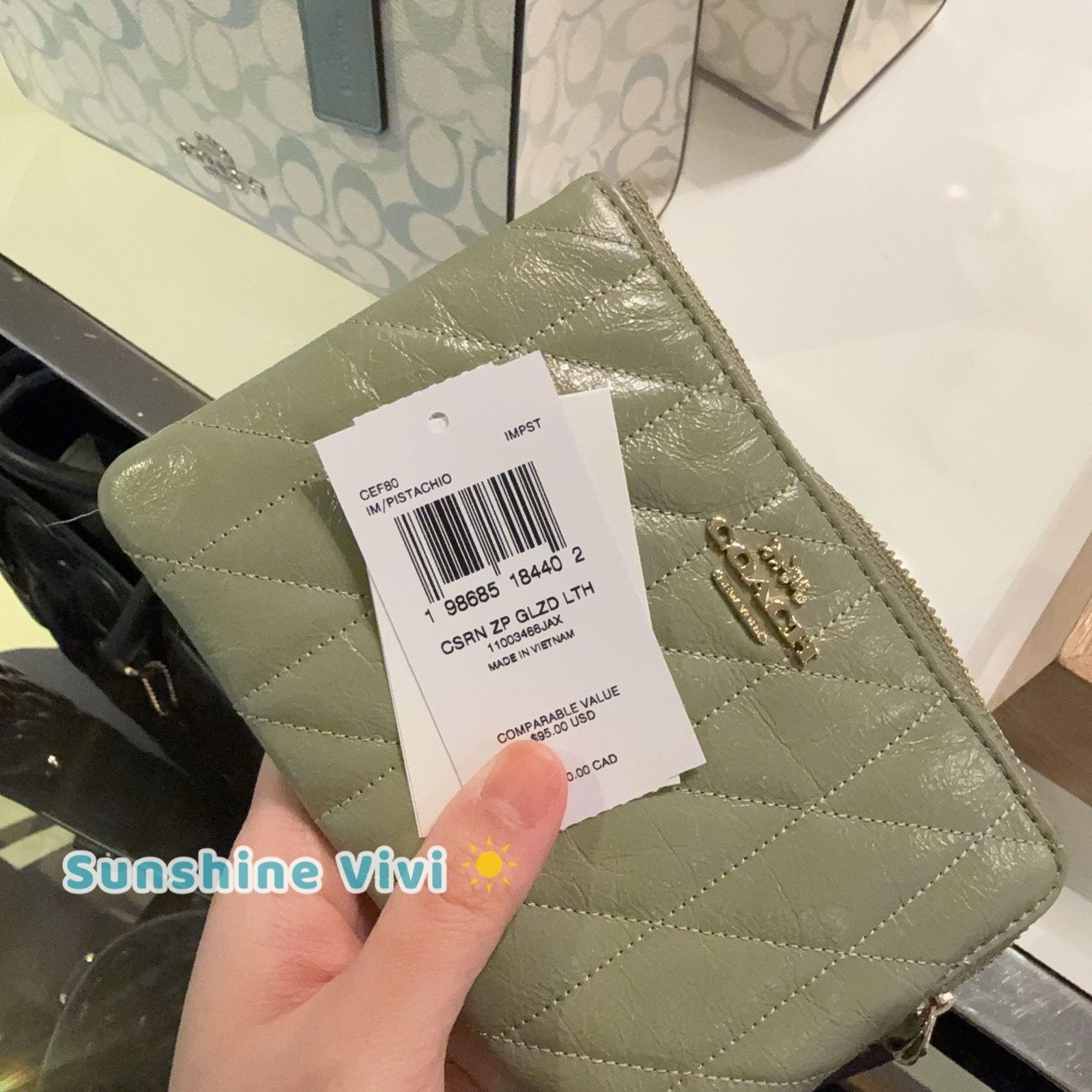 Coach NWT Coach Corner Zip Wristlet CEF80 leather PISTACHIO Size ONE SIZE - 5 Thumbnail