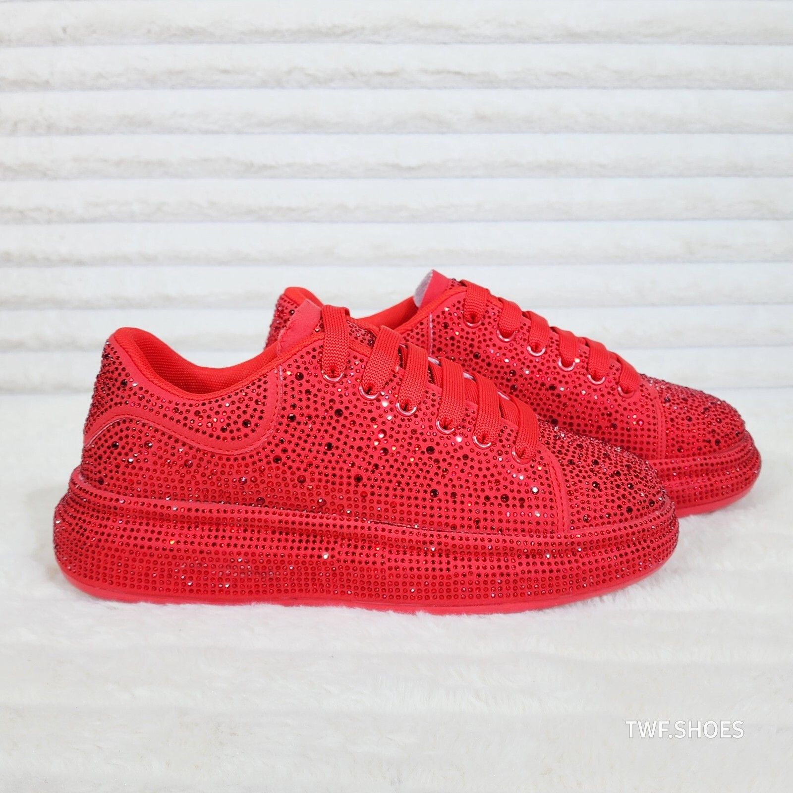 Other Dazzle Cush Red Rhinestone Comfy Platform Sneakers Tennis Sh Size US 7 / IT 37 - 2 Thumbnail