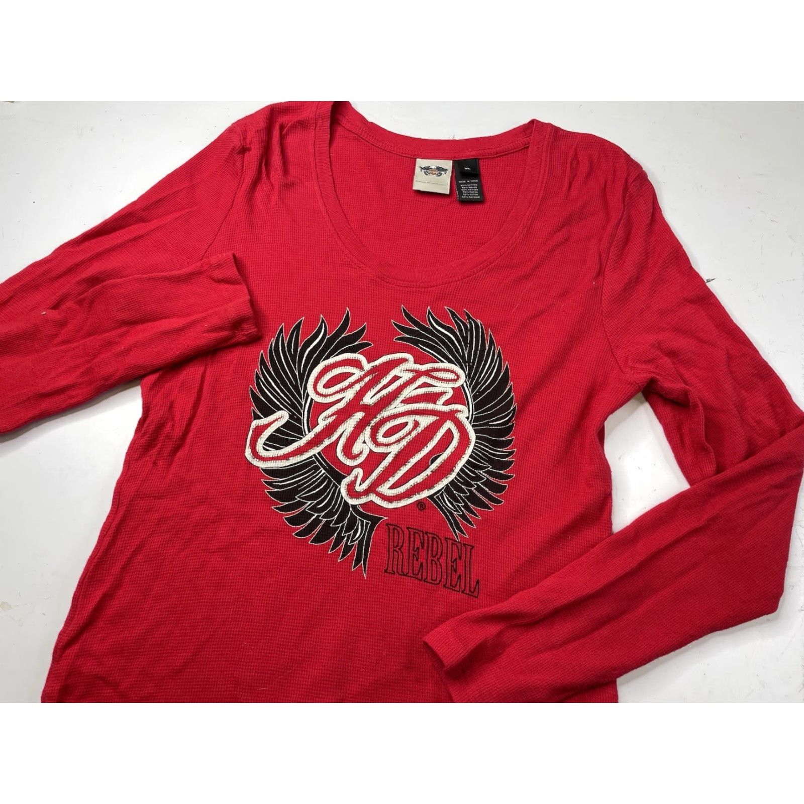 Harley Davidson Harley-Davidson Shirt Women’s XL Red Thermal Waffle Knit Long Sleeve Crew Neck T-Shirt Casual Logo Graphic Size XL / US 12-14 / IT 48-50 - 2 Thumbnail