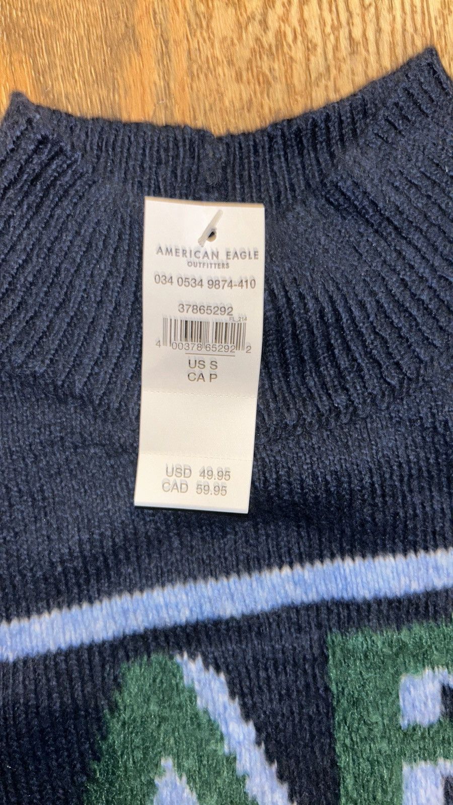 American Eagle Outfitters American Eagle Woven Holiday High Neck Knitted Blue Sweater Size S / US 4 / IT 40 - 7 Thumbnail