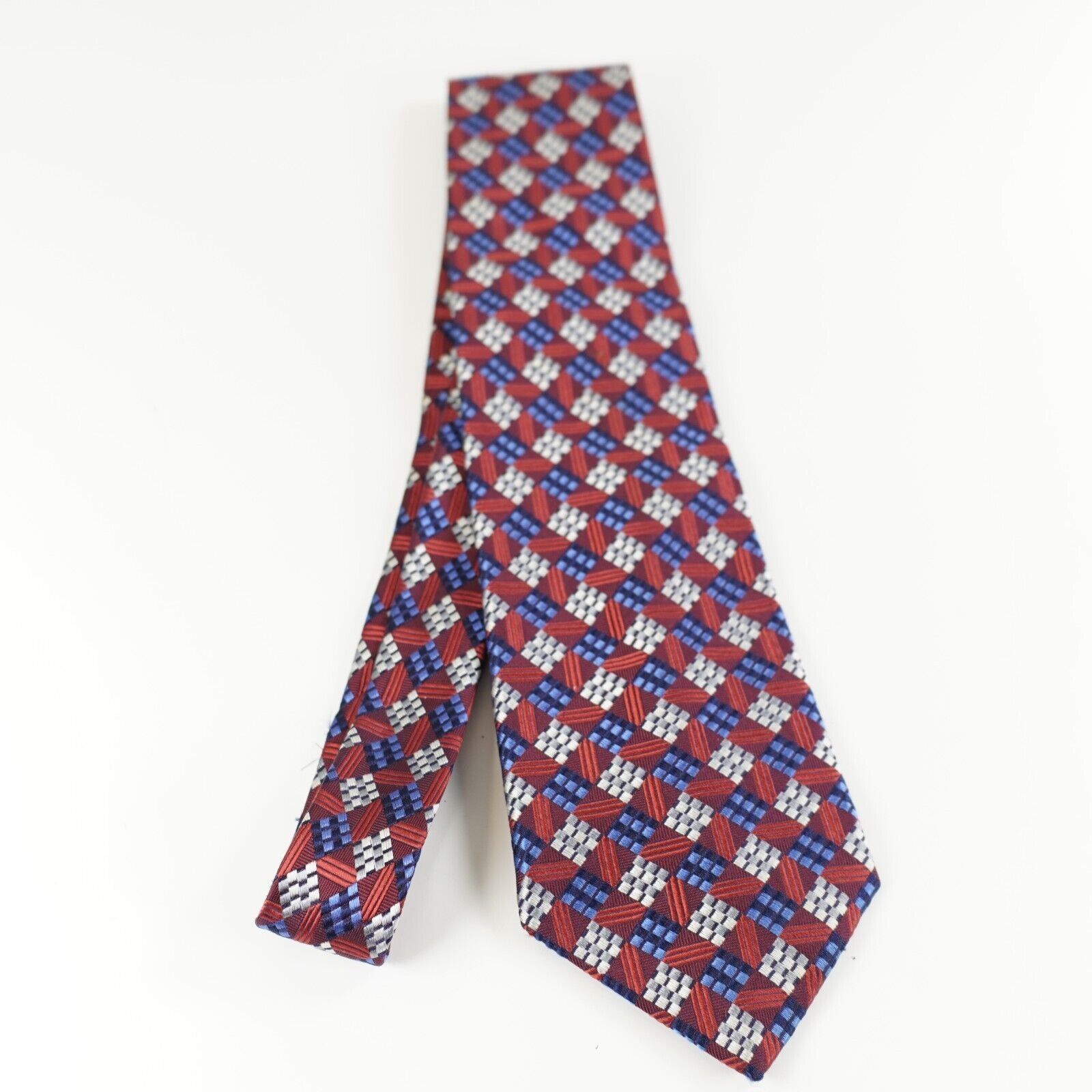 Piattelli Bruno Piattelli Red Blue Check Silk Woven Tie Size ONE SIZE - 6 Thumbnail