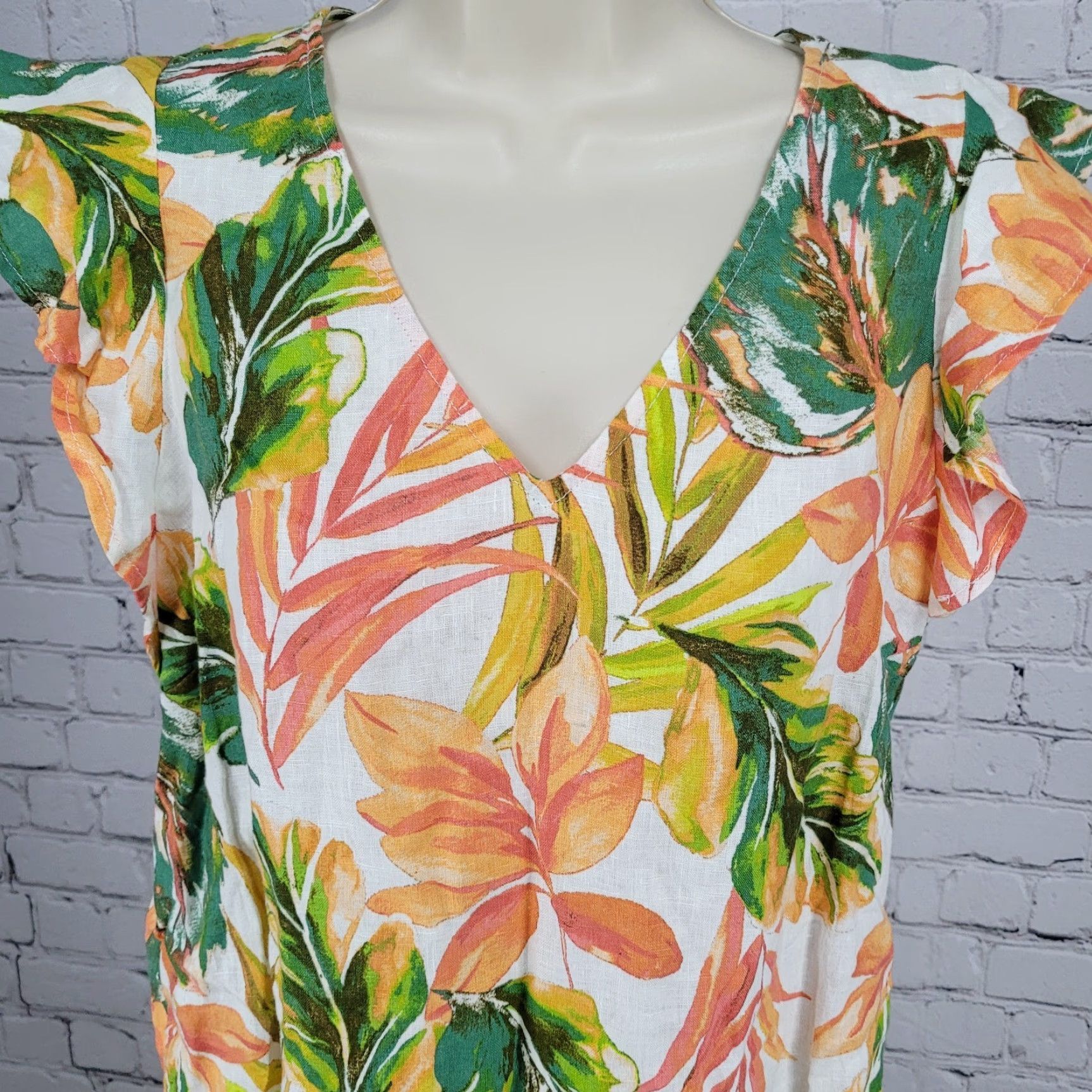 Nicole Miller Nicole Miller Multicolor Linen Leaf Print Flutter Sleeve Shift Dress XS Size XS / US 0-2 / IT 36-38 - 4 Thumbnail