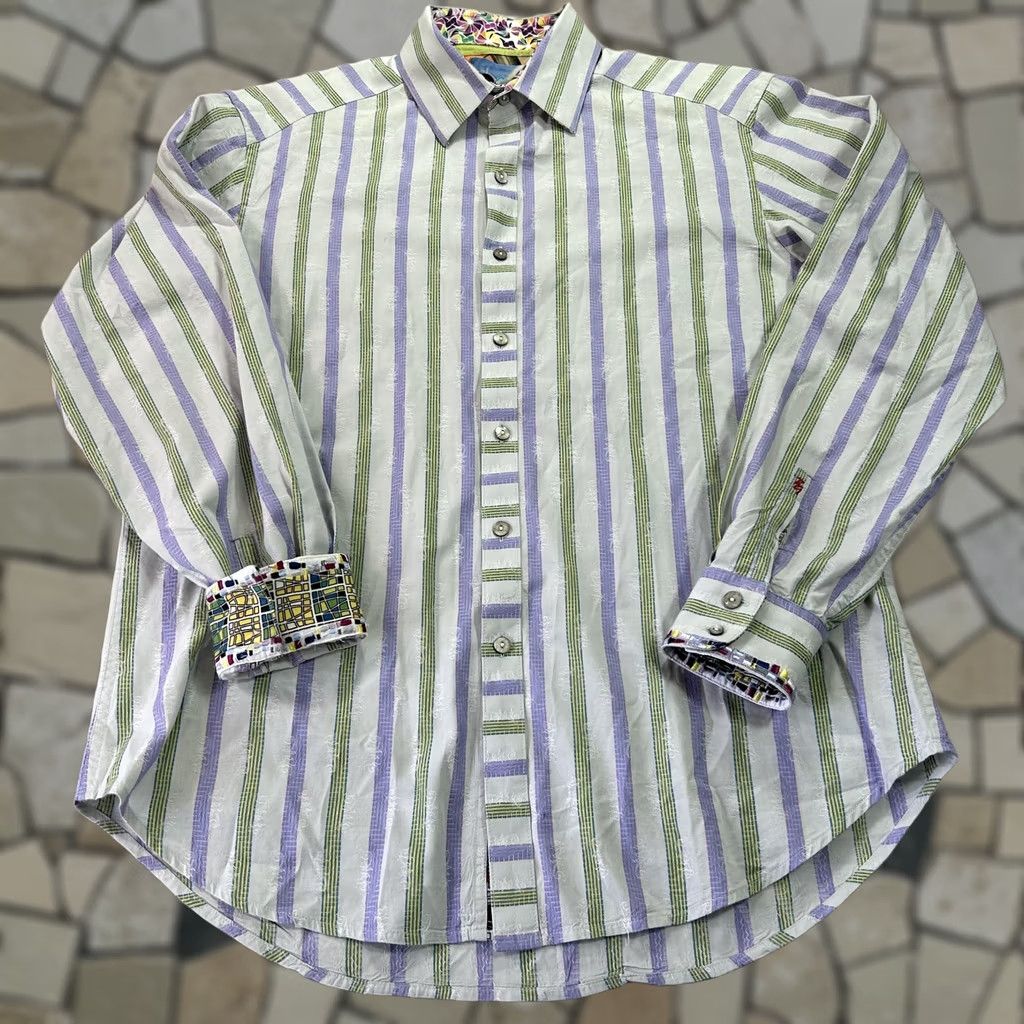 Robert Graham Robert Graham Shirt Mens M Green Purple Stripe Long Sleeve Button-Up Casual Size US M / EU 48-50 / 2 - 1 Thumbnail