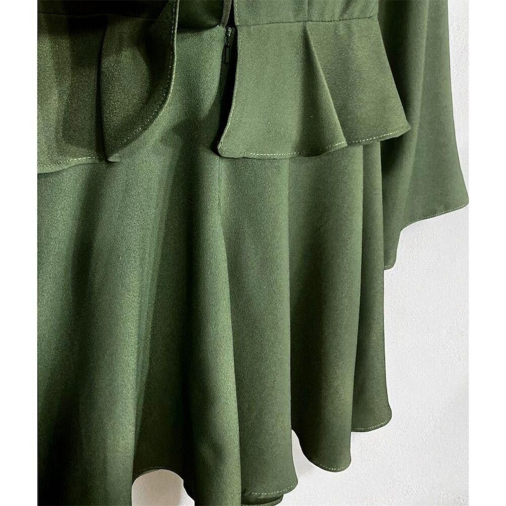 Asos ASOS DESIGN Green Peplum Dress with Bell Sleeves Size XS / US 0-2 / IT 36-38 - 5 Thumbnail