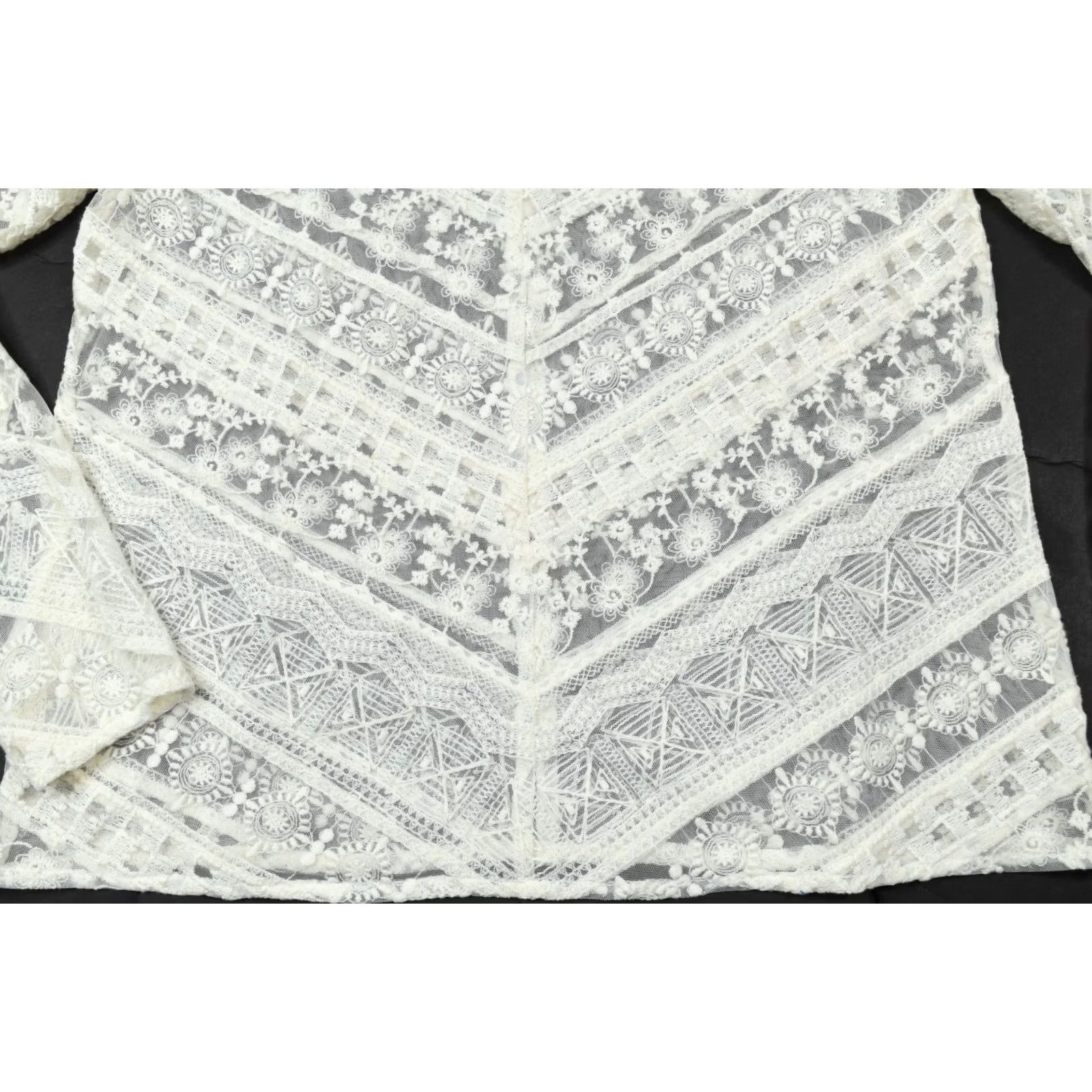 Vintage Sundance Blouse Top Womens M Ivory Floral Lace Crochet Long Sleeve Shirt Size M / US 6-8 / IT 42-44 - 4 Thumbnail