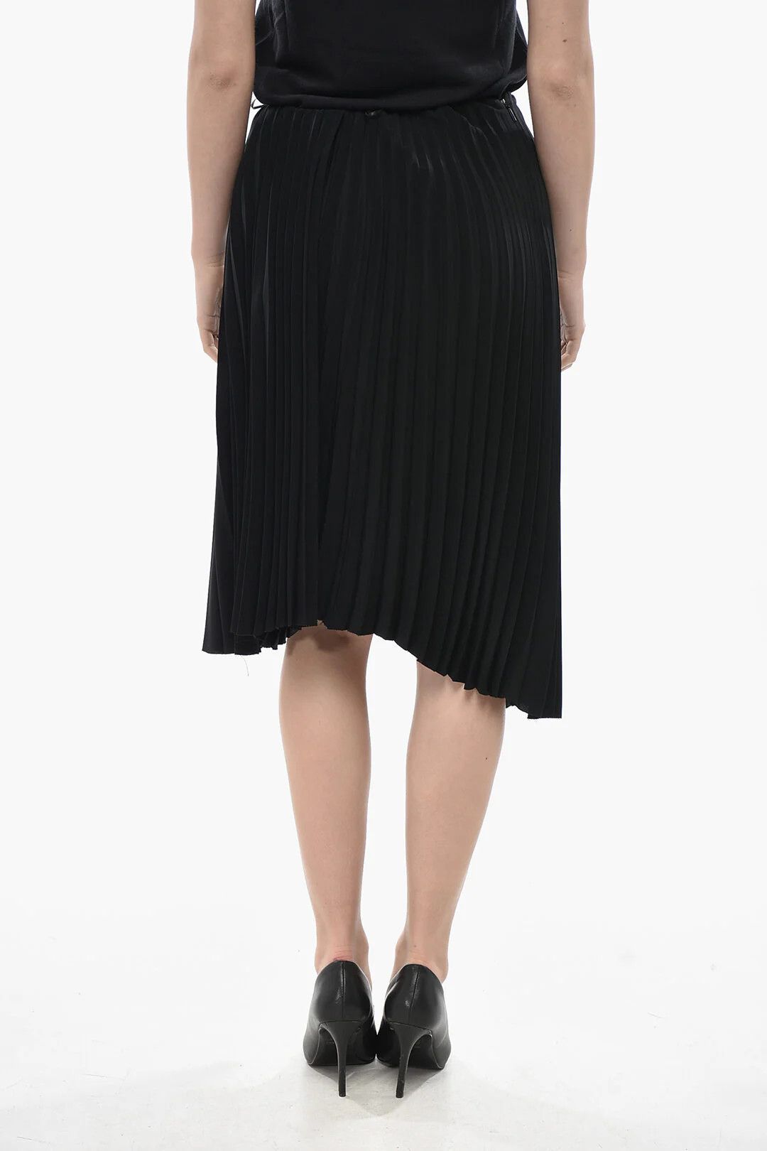 Saint Laurent Paris og1mm0326 Asymmetric Pleated Circle Skirt in Black Size 27" / US 4 / IT 40 - 2 Thumbnail