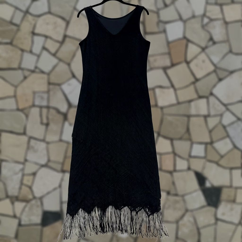 Vintage Vintage Harlow Petite Dress 80s/90s - Black Fringe 14P #6403 Size XL / US 12-14 / IT 48-50 - 1 Thumbnail
