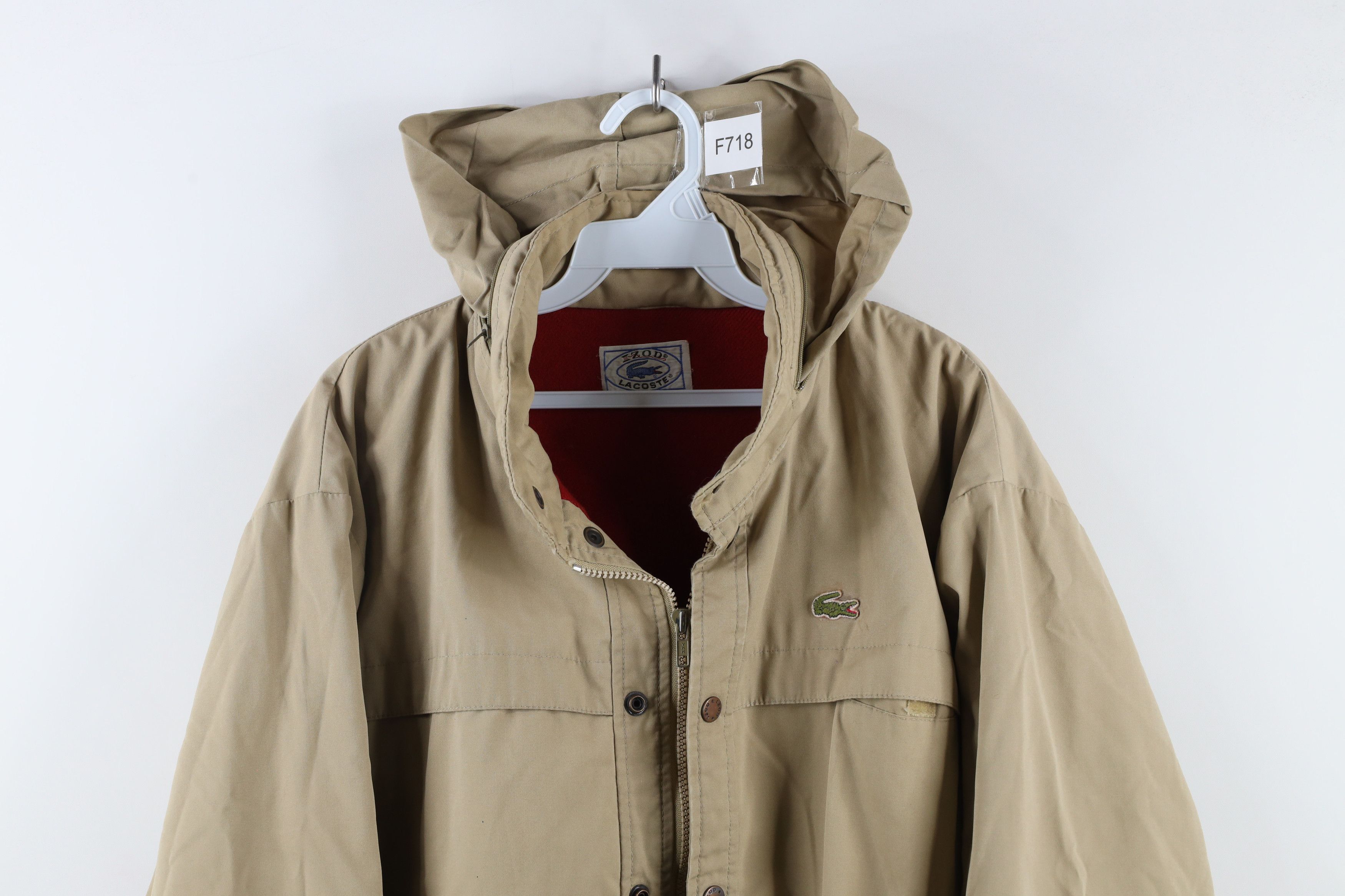 Lacoste × Vintage Vintage 80s Izod Lacoste Logo Lined Hooded Jacket Beige Size US XL / EU 56 / 4 - 2 Thumbnail