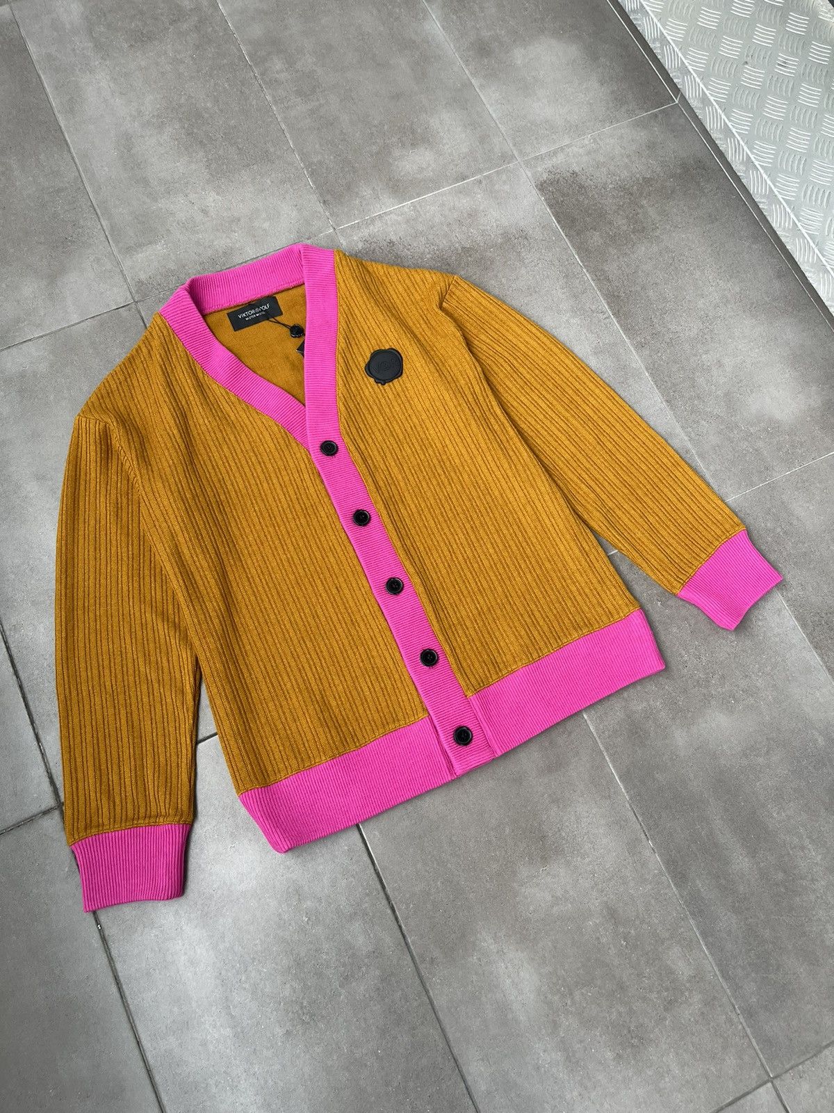 Viktor & Rolf !DS! FW22 Viktor & Rolf Logo Pink Brown Wool Cardigan Size US XL / EU 56 / 4 - 6 Thumbnail