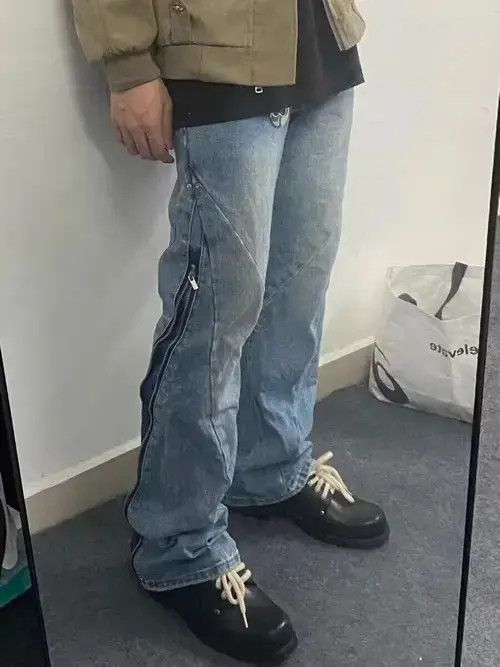 Japanese Brand Street hip-hop washed zipper micro-flare jeans Size US 32 / EU 48 - 7 Thumbnail
