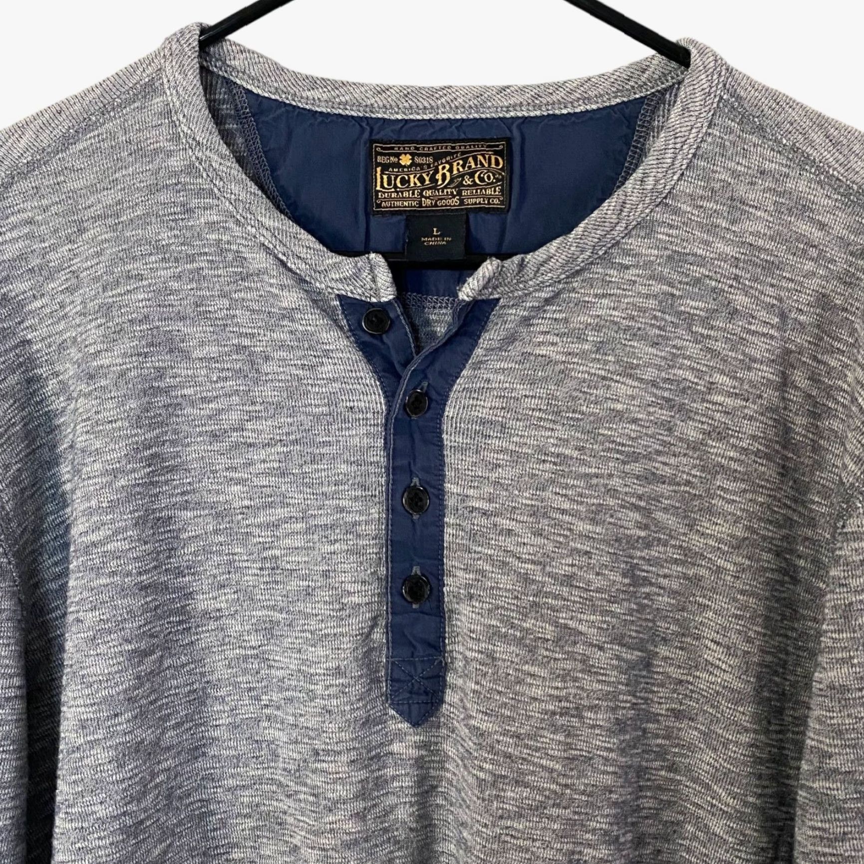 Lucky Brand VINTAGE Lucky Brand Twisted Slub Henley Shirt Men L Gray Navy Long-Sleeve Size US L / EU 52-54 / 3 - 5 Thumbnail