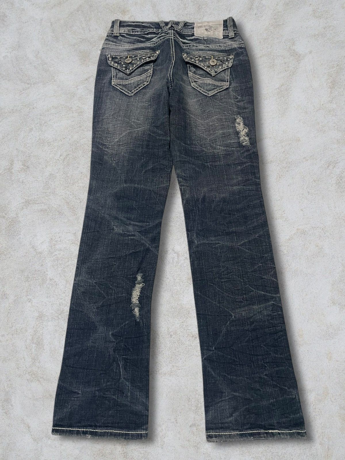 Jewelry Vintage Japanese Jewel Beads Denim Archival Blue Wash Jeans Size 29" - 4 Thumbnail