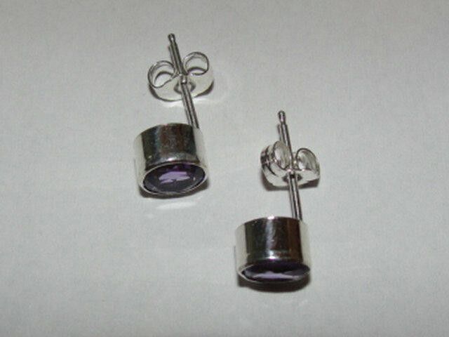 Handmade Sterling Silver Faceted Amethyst Bezel Set Earrings Size ONE SIZE - 2 Thumbnail